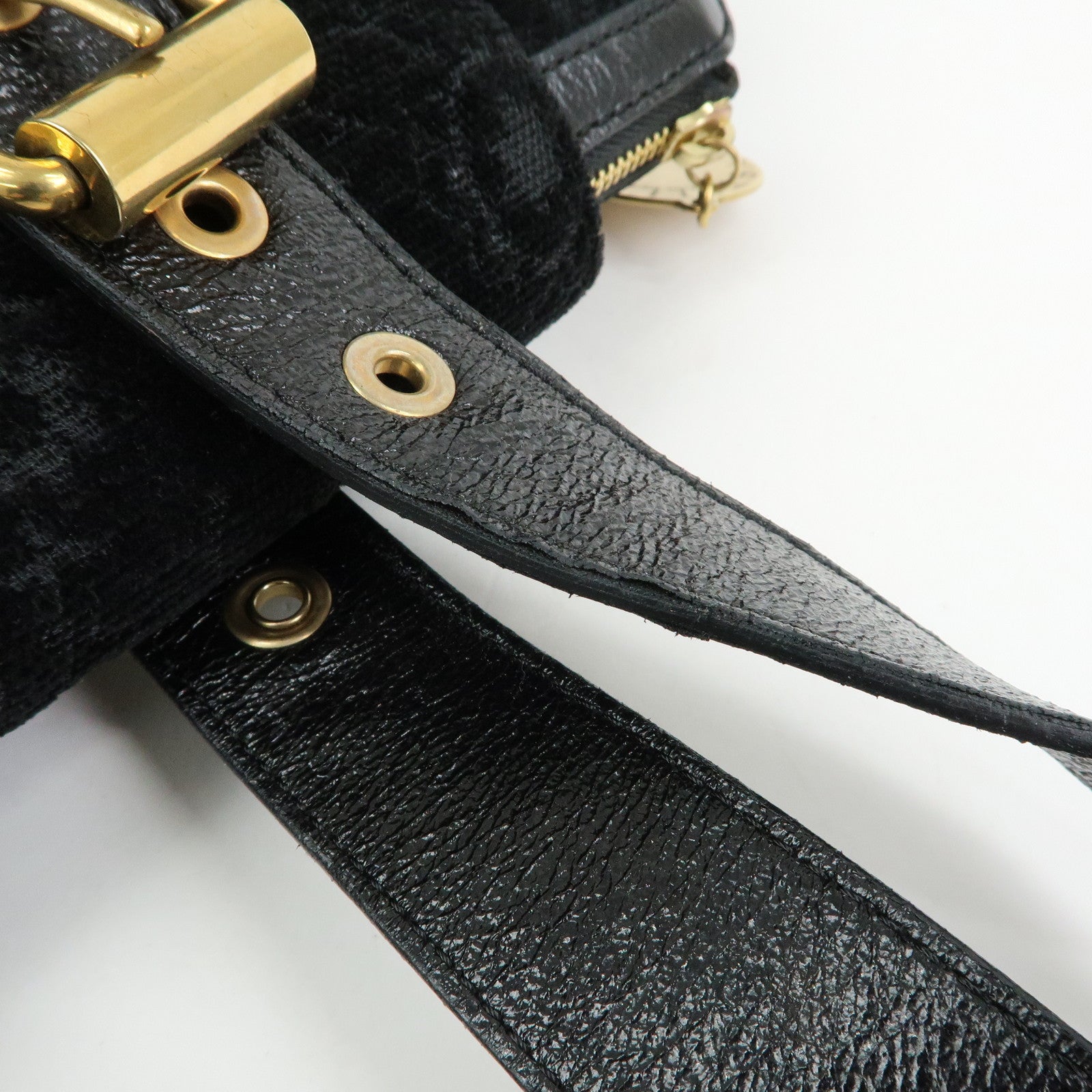 STELLA MCCARTNEY Canvas Leather Tote Hand Bag Paisley Pattern Black