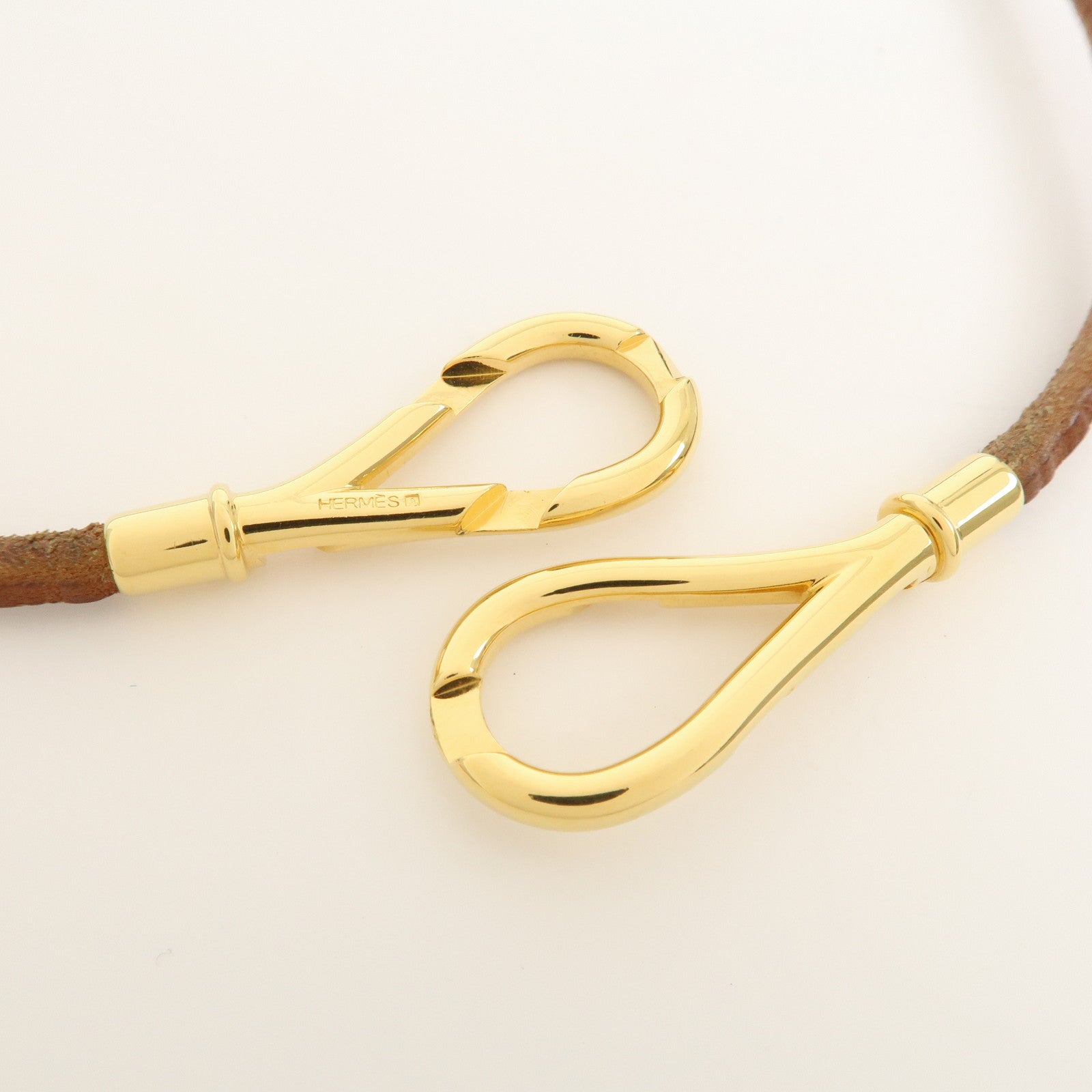 HERMES Leather Double Tour Jumbo Metal Bracelet Choker Brown