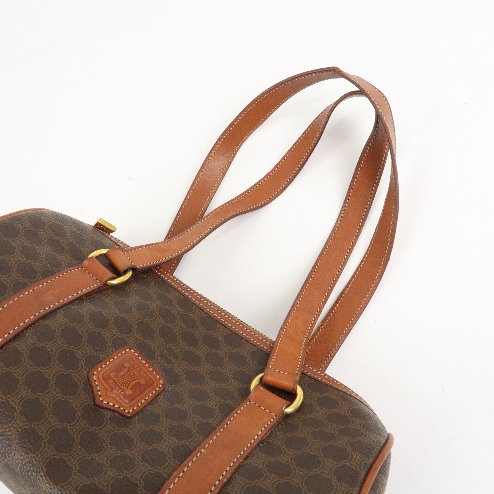 CELINE Macadam PVC Leather Hand Bag Boston Bag Brown