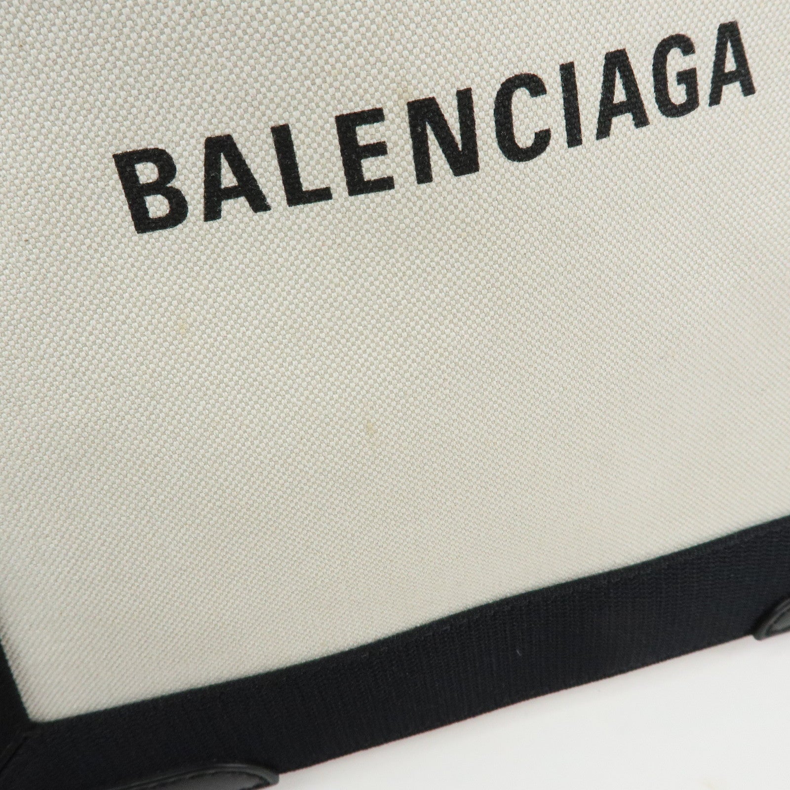 BALENCIAGA Navy Cabas Small Canvas Leather Tote Bag Ivory 339933