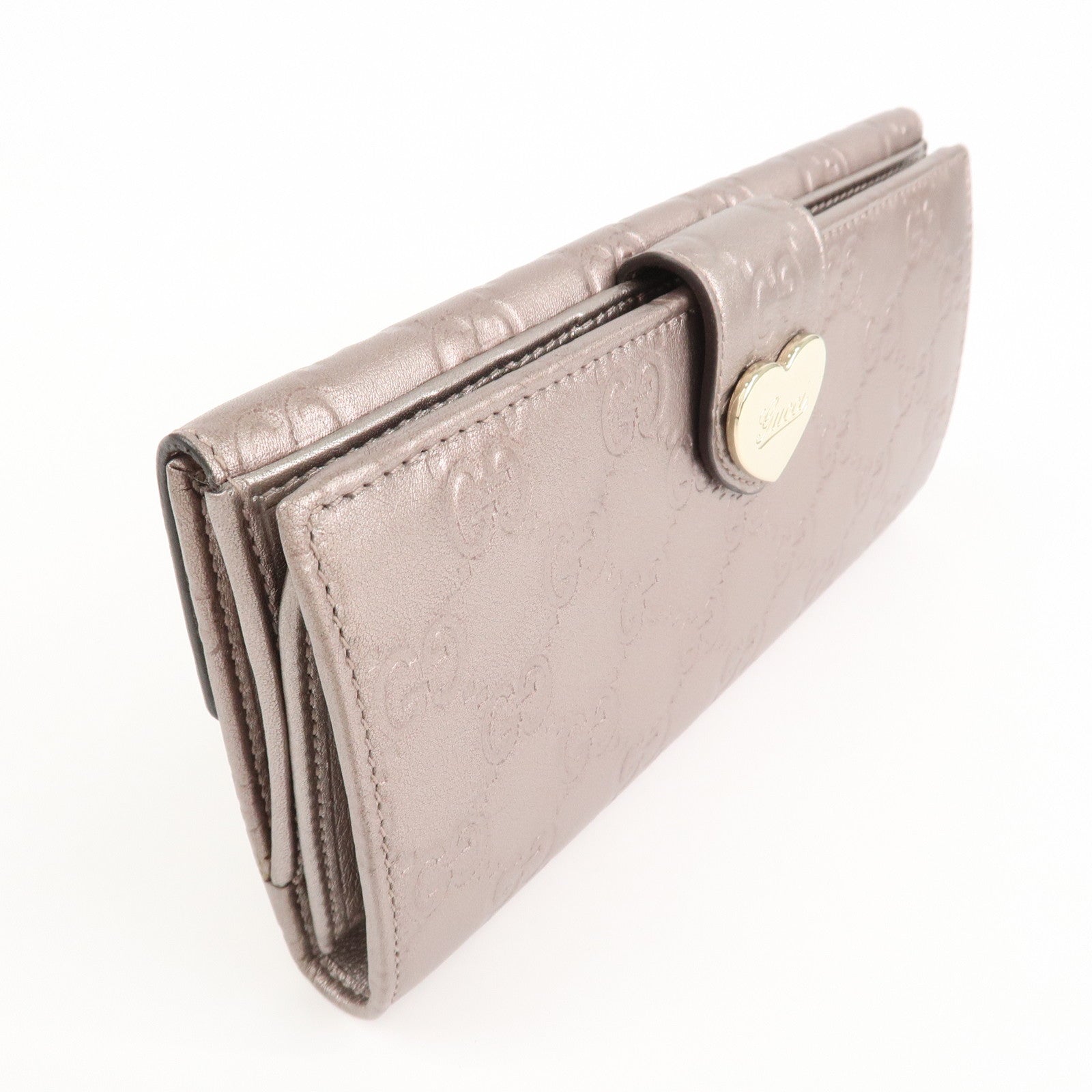 GUCCI Guccissima Leather Heart W Hook Bi-fold Wallet Pink 203550 Used