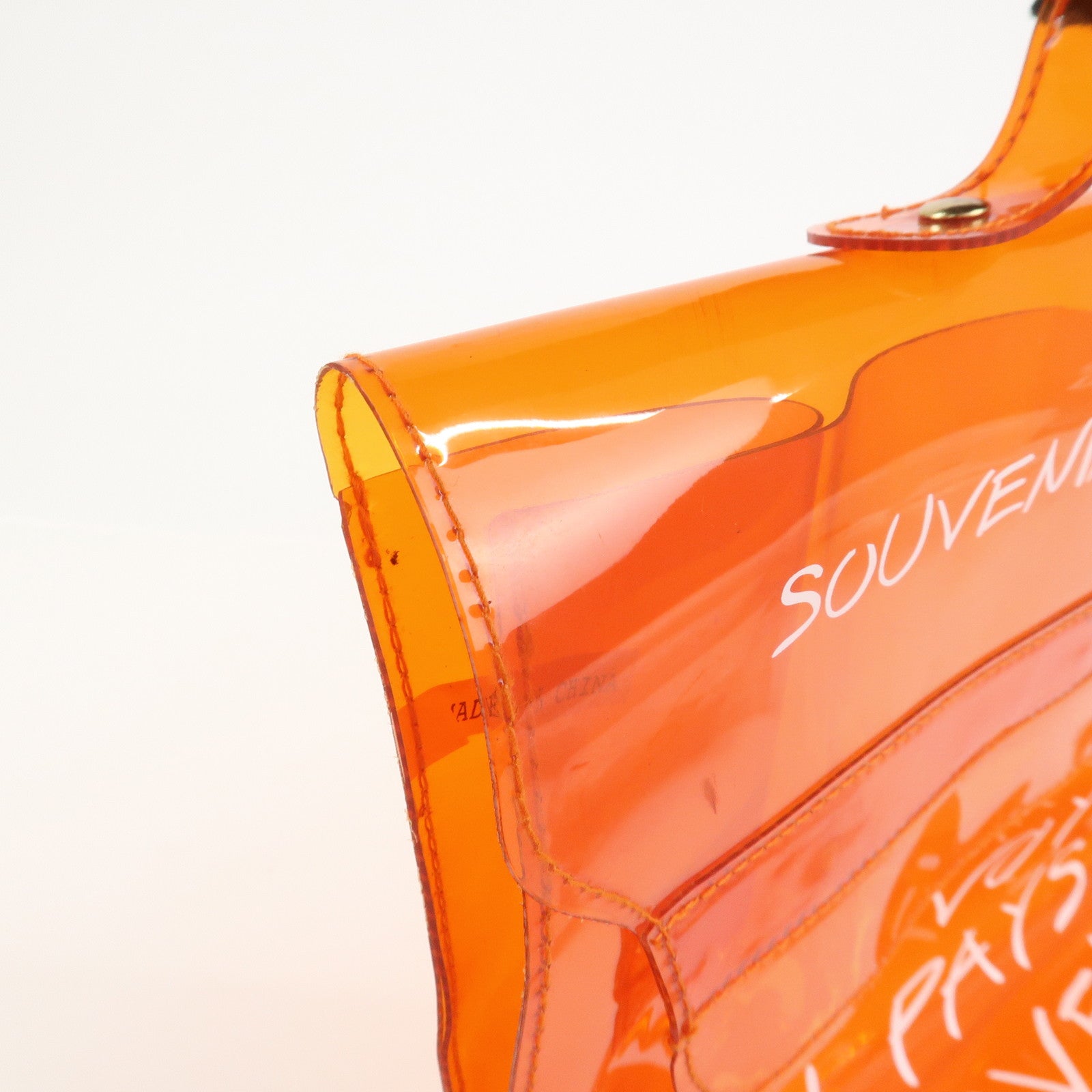 HERMES Kelly Vinyl Hand Bag Clear Transparent Orange