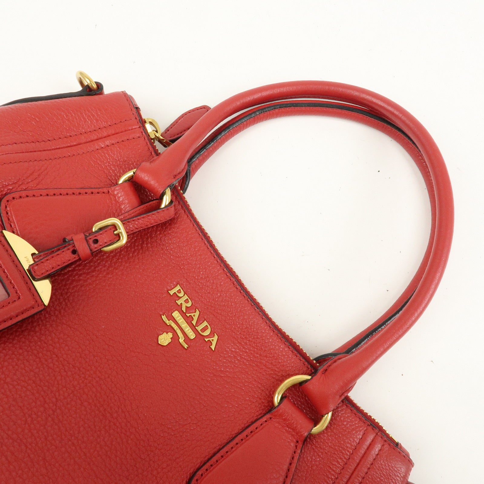 PRADA Logo Leather 2Way Bag Hand Bag Shoulder Bag Red 1BC032