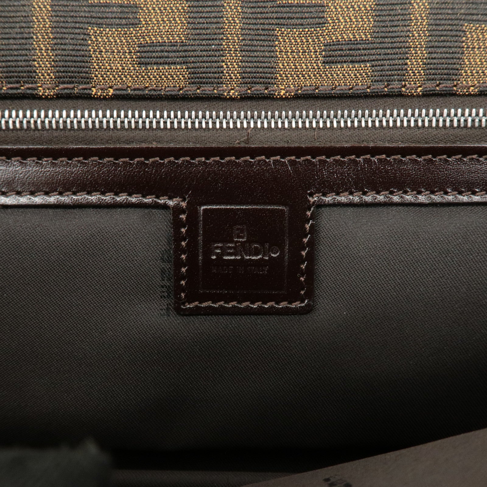 FENDI Zucca Canvas Leather Shoulder Bag Brown Black 0916322 Used