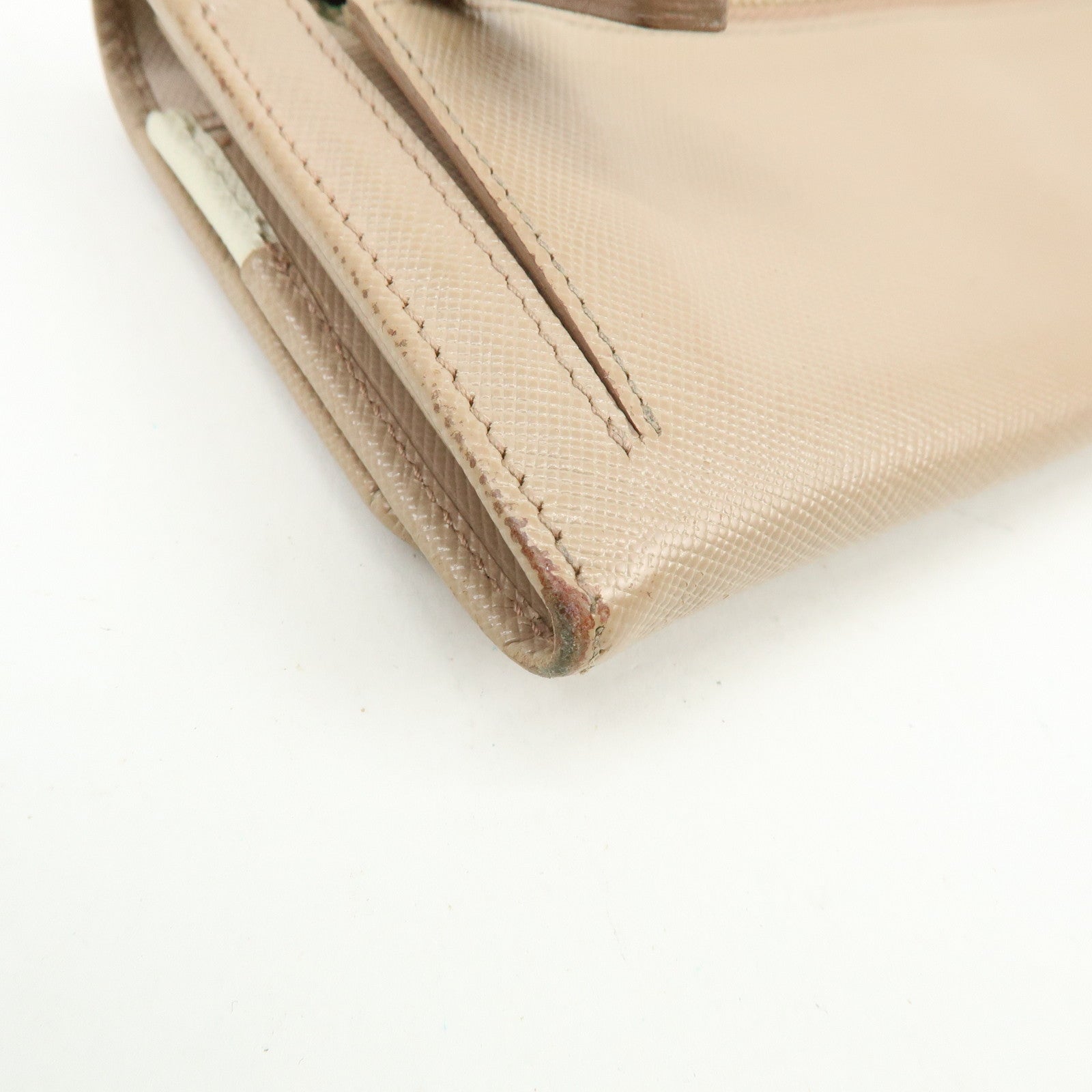 PRADA Logo Saffiano Leather Flap Bi-Fold Long Wallet Beige