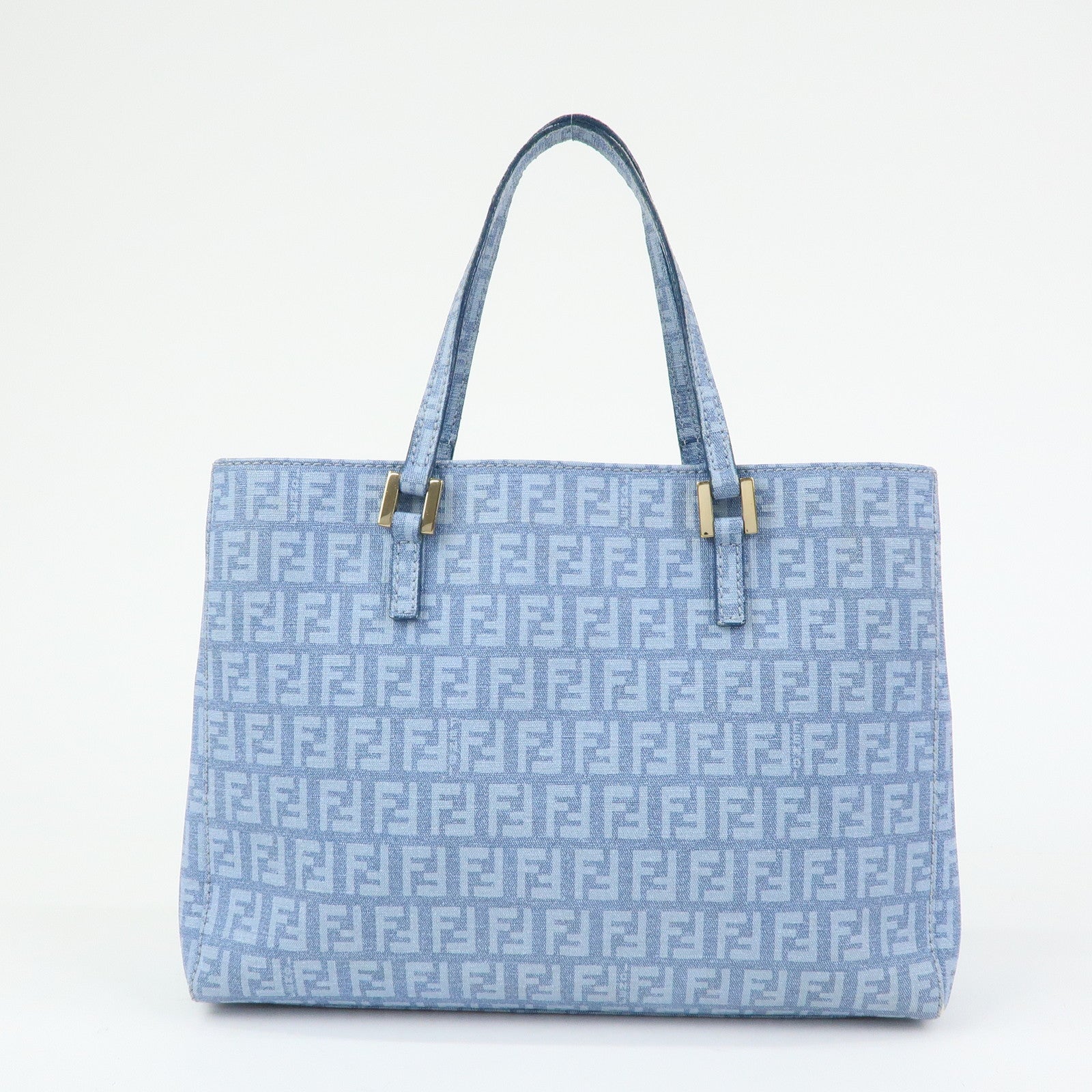 FENDI Logo Zucchino PVC Hand Bag Tote Bag Light Blue 8BH132