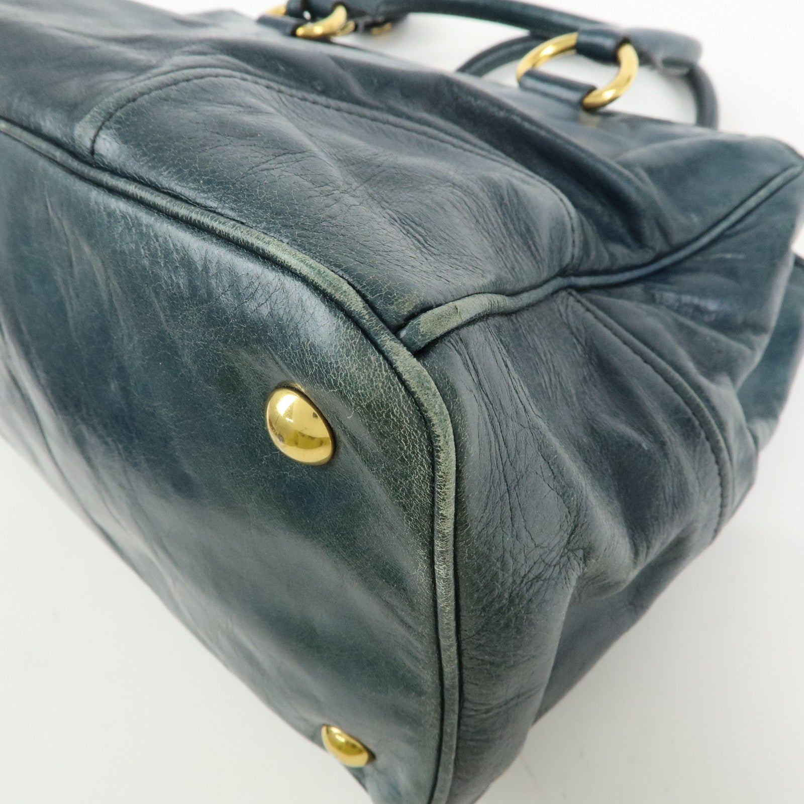 MIU MIU Logo Leather 2Way Bag Hand Bag Shoulder Bag Navy