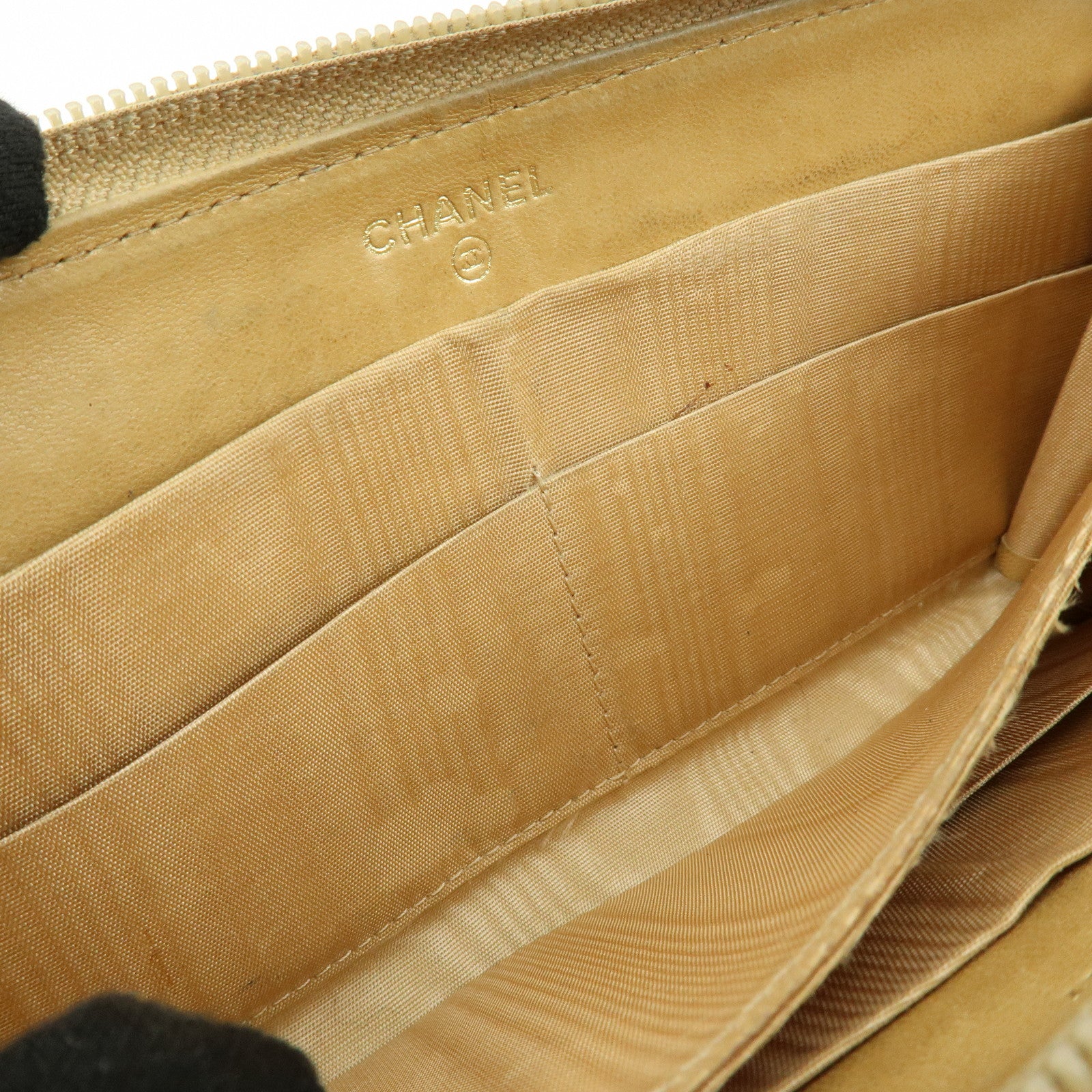 CHANEL Caviarskin Round Zippy Wallet Long Wallet Beige A13228