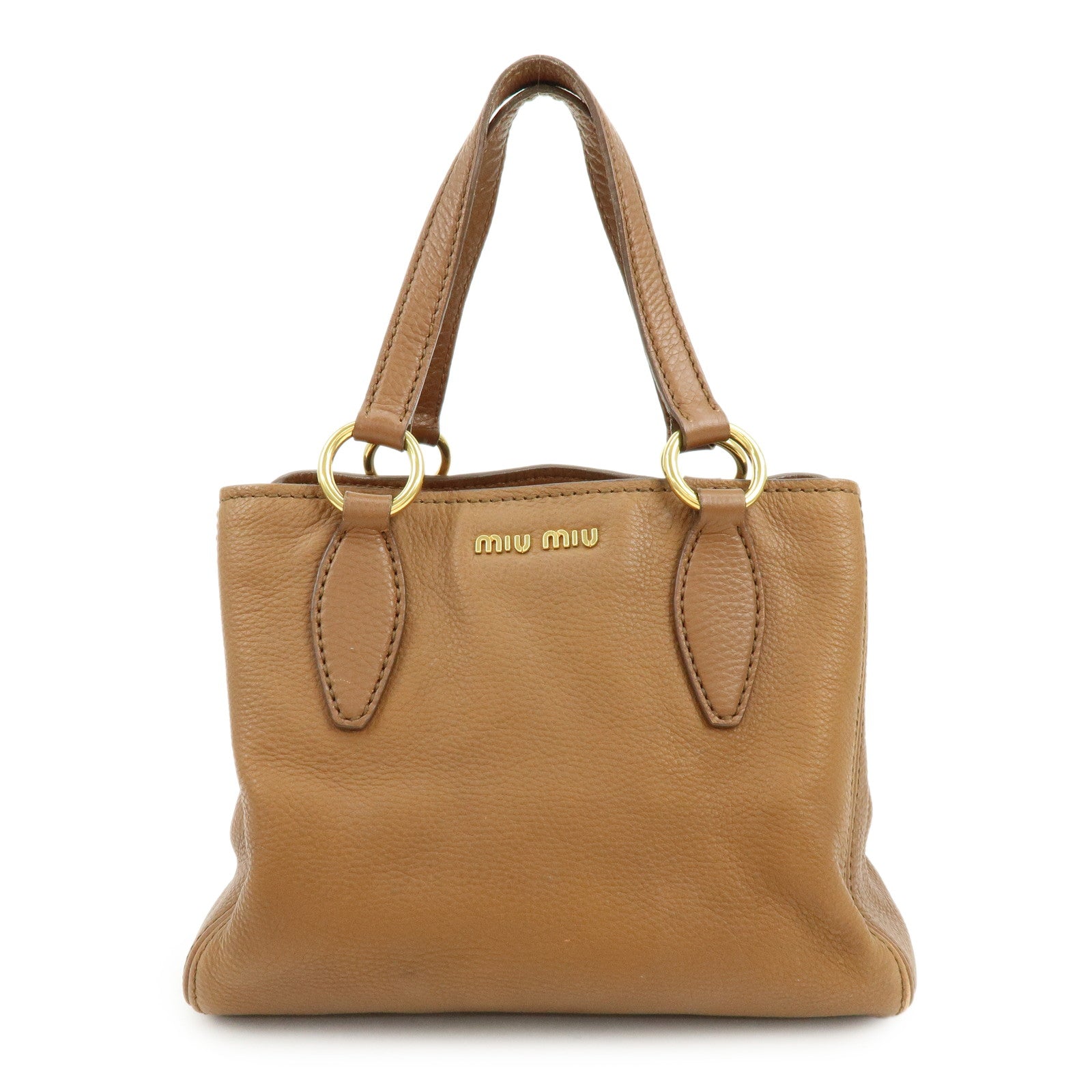 MIU MIU Leather Vitello Caribu 2Way Bag Hand Bag Brown RN0757