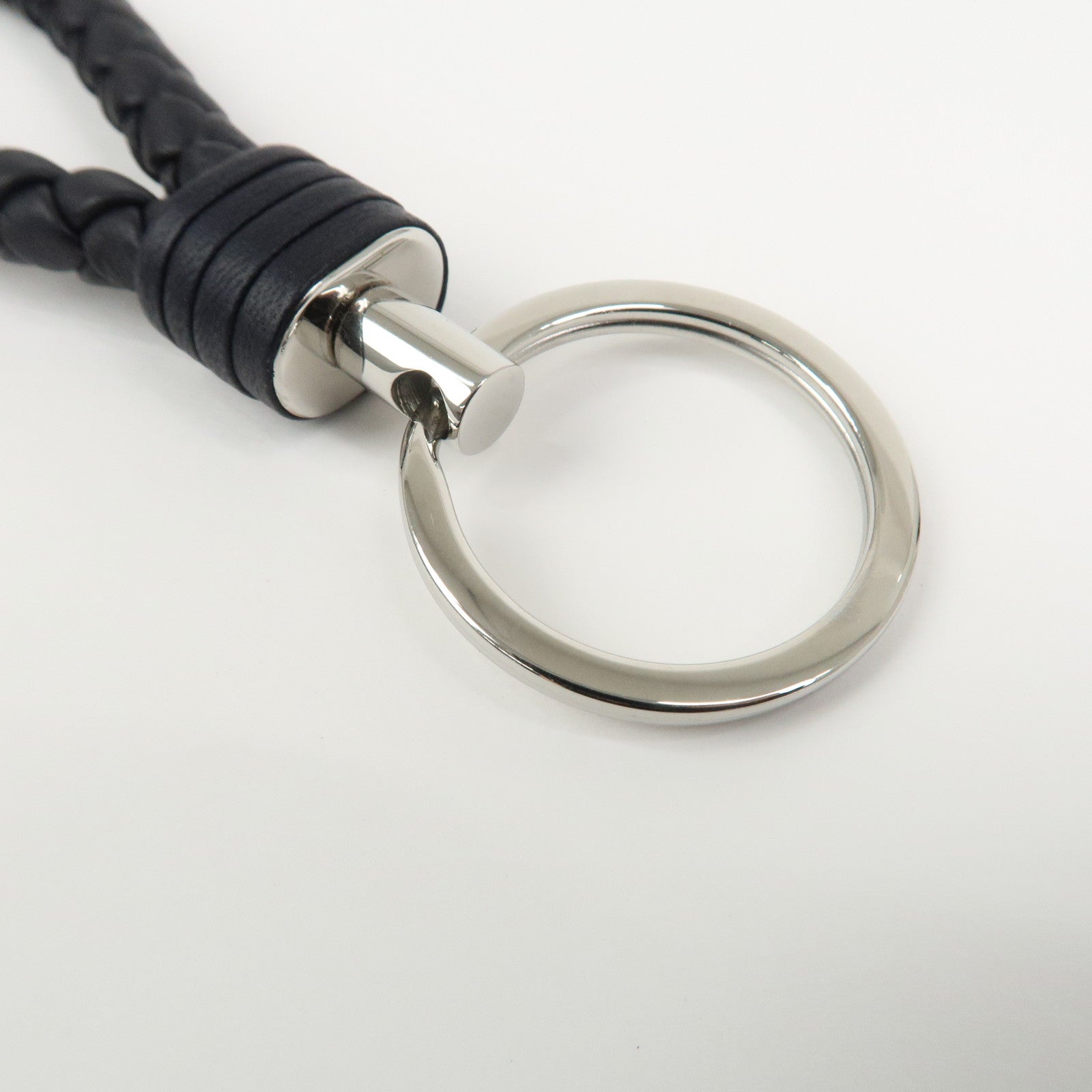 BOTTEGA VENETA Intrecciato Leather Metal Key Holder Bag Charm Black