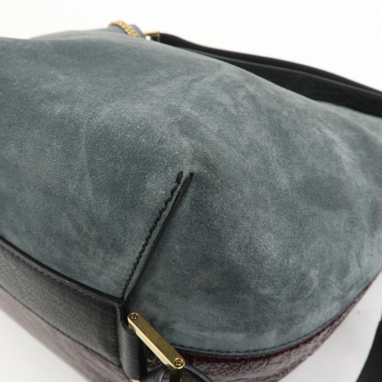 GIVENCHY Suede Leather Hand Bag Shoulder Bag Gray Bordeaux Black