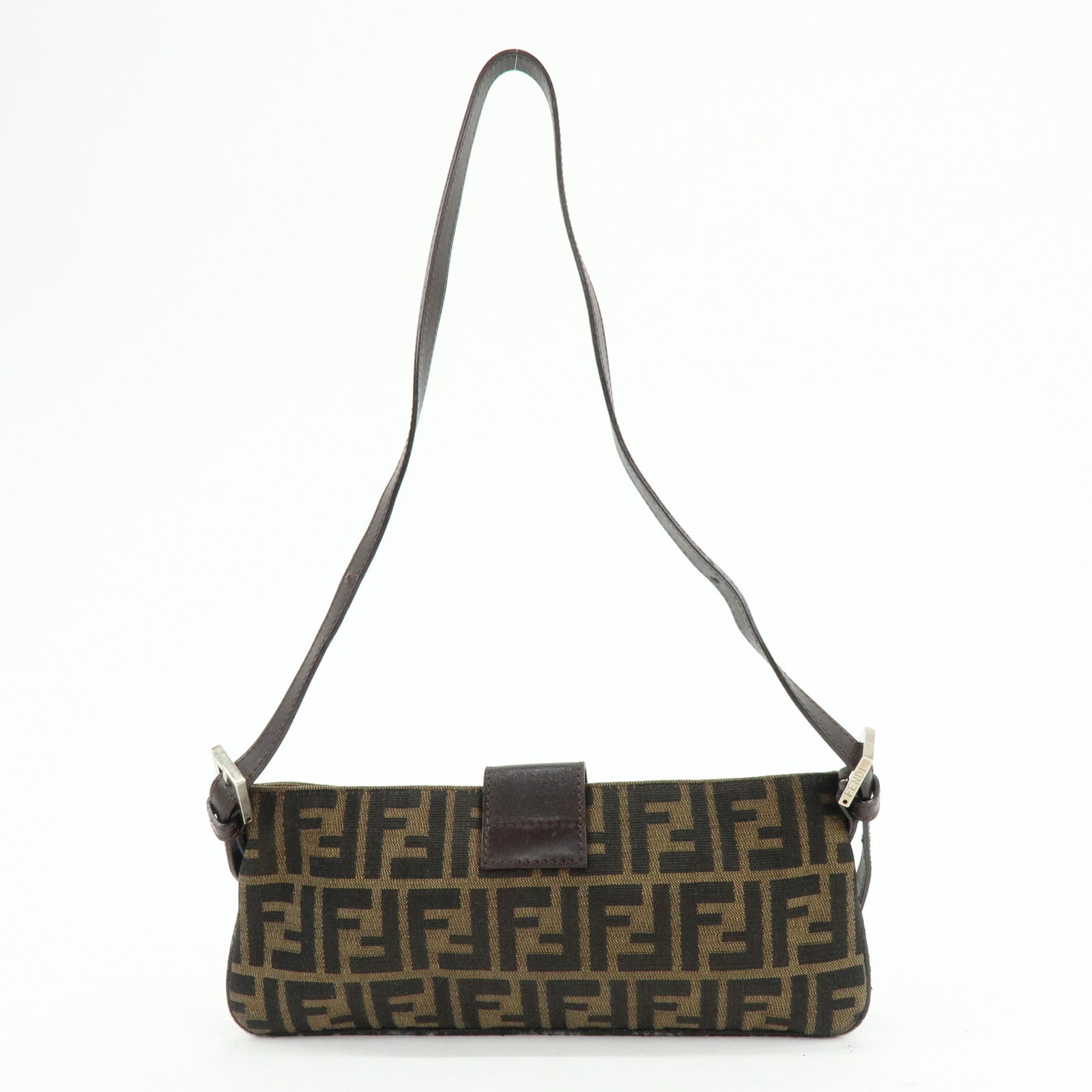 FENDI Zucca Canvas Leather Shoulder Bag Hand Bag Brown Black