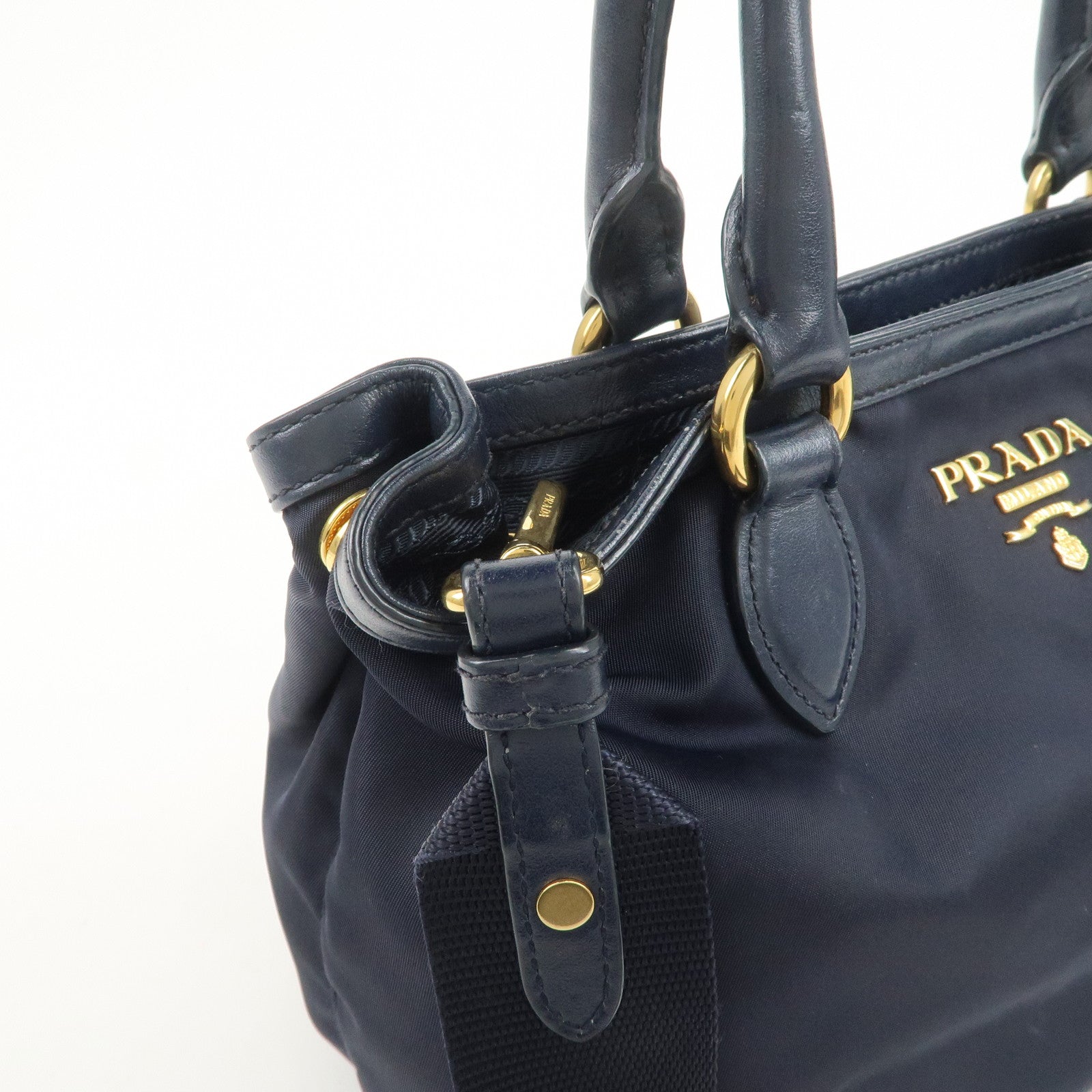PRADA Logo Nylon 2Way Bag Hand Bag Shoulder Bag Navy 1BA172