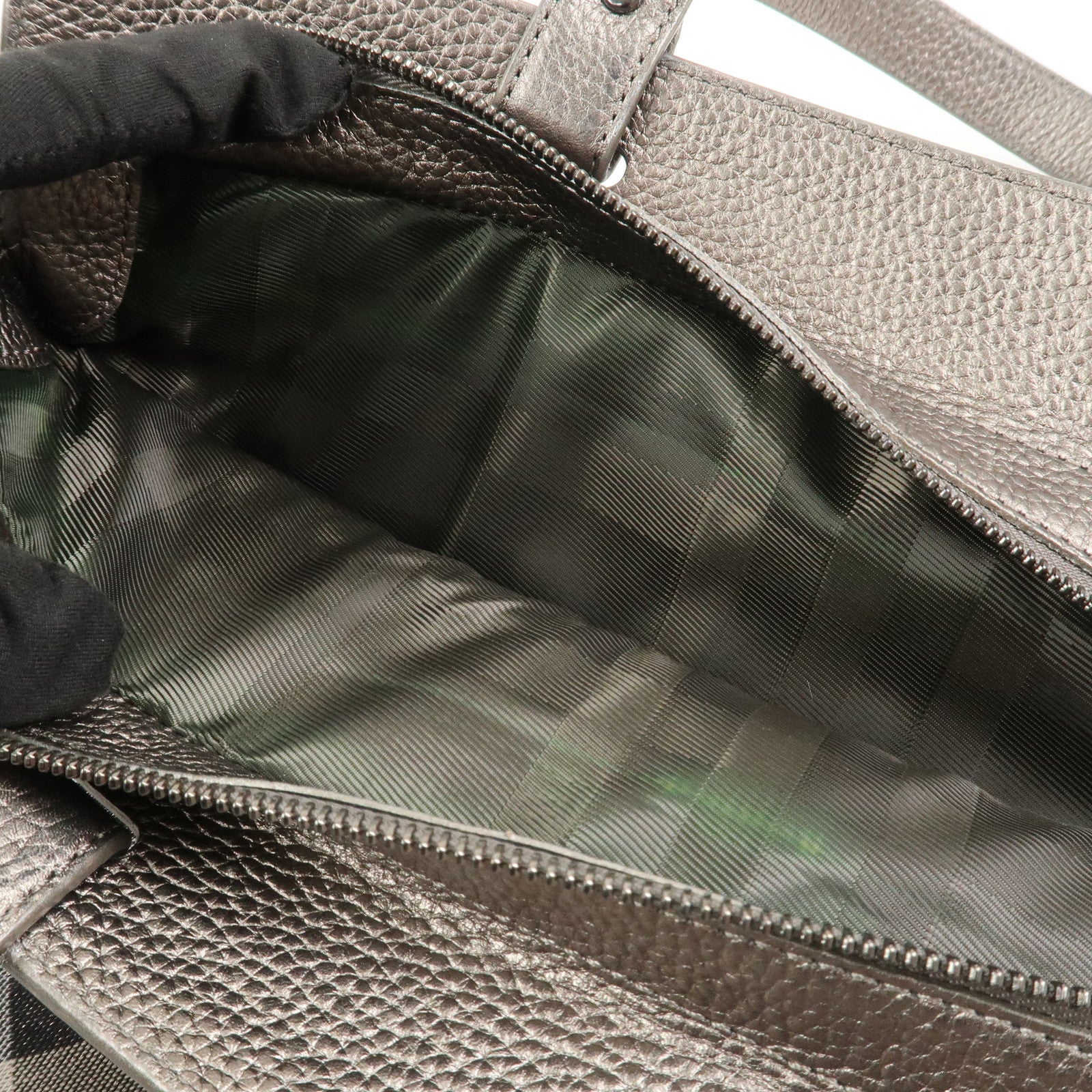 BURBERRY Logo Canvas Leather Tote Bag Shoulder Bag Gray Silver