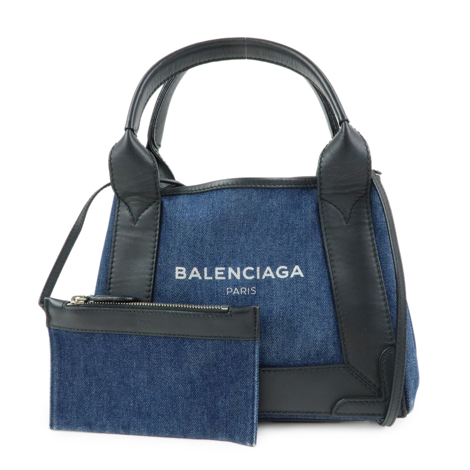 BALENCIAGA Baby Cabas Denim 2Way Bag Hand Shoulder Bag Blue Black