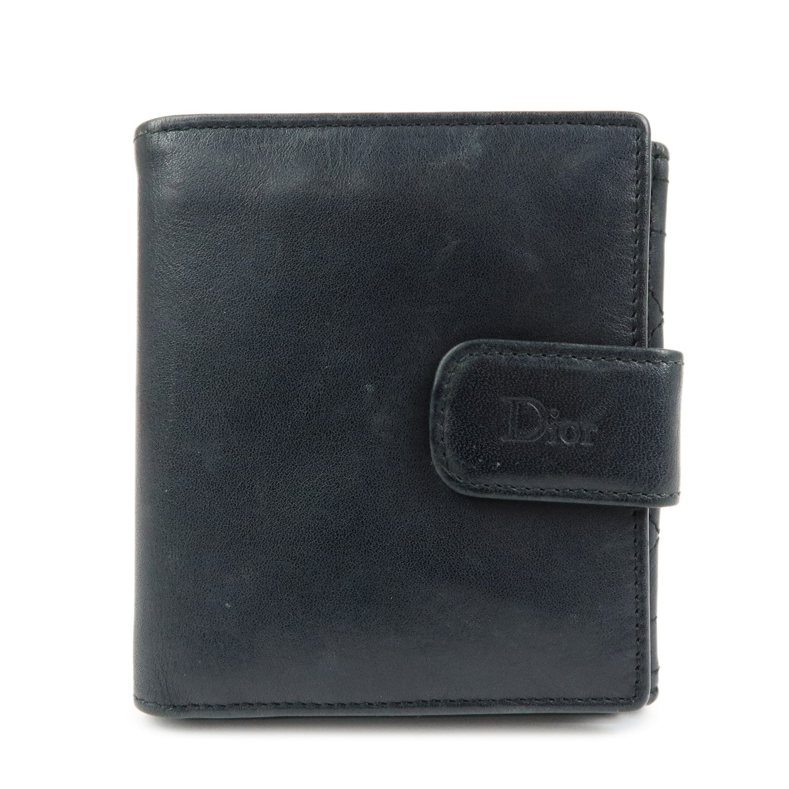 Christian Dior Cannage Lamb Skin Bi-fold Compact Wallet Black