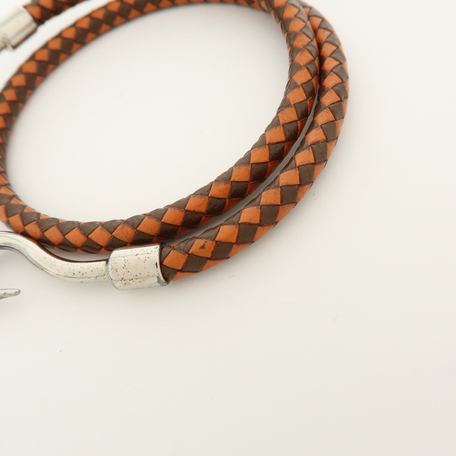 HERMES Jumbo Choker Double Tour Leather Metal Bracelet Orange Brown