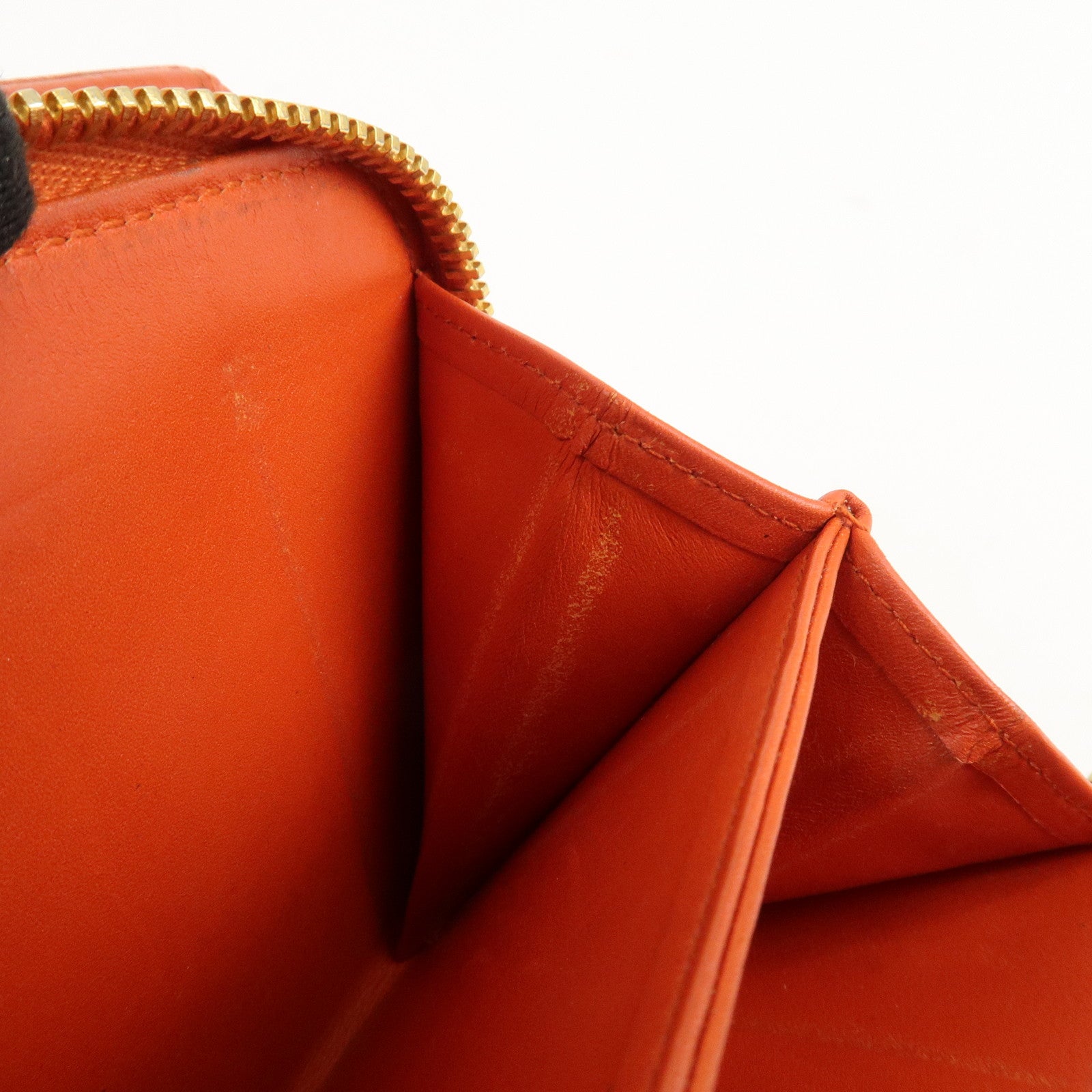 MIU MIU Leather Bi-Fold Wallet Compact Wallet Orange Gold Hardware Used