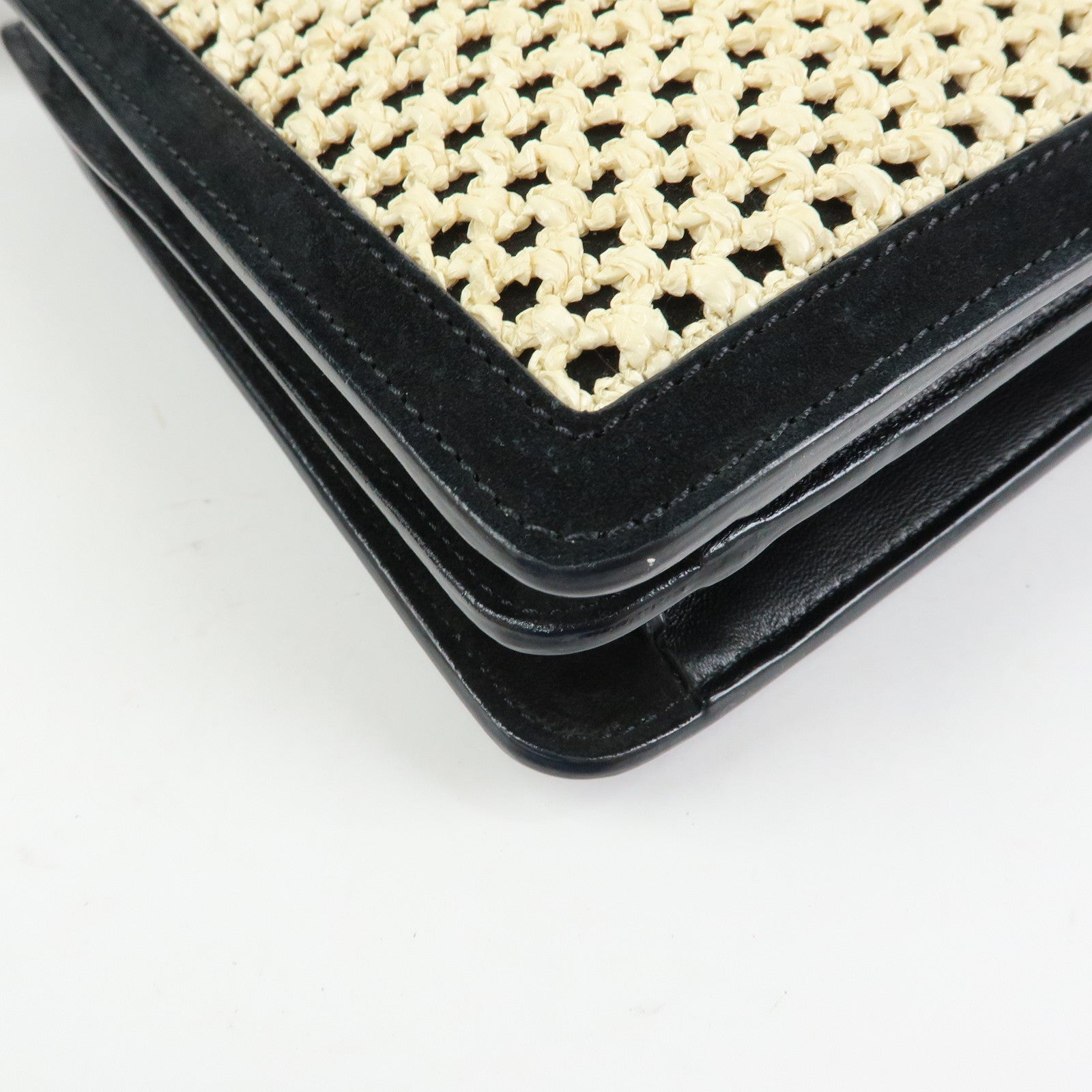 JIMMY CHOO Straw Suede Leather 2Way Bag Hand Bag Natural Black