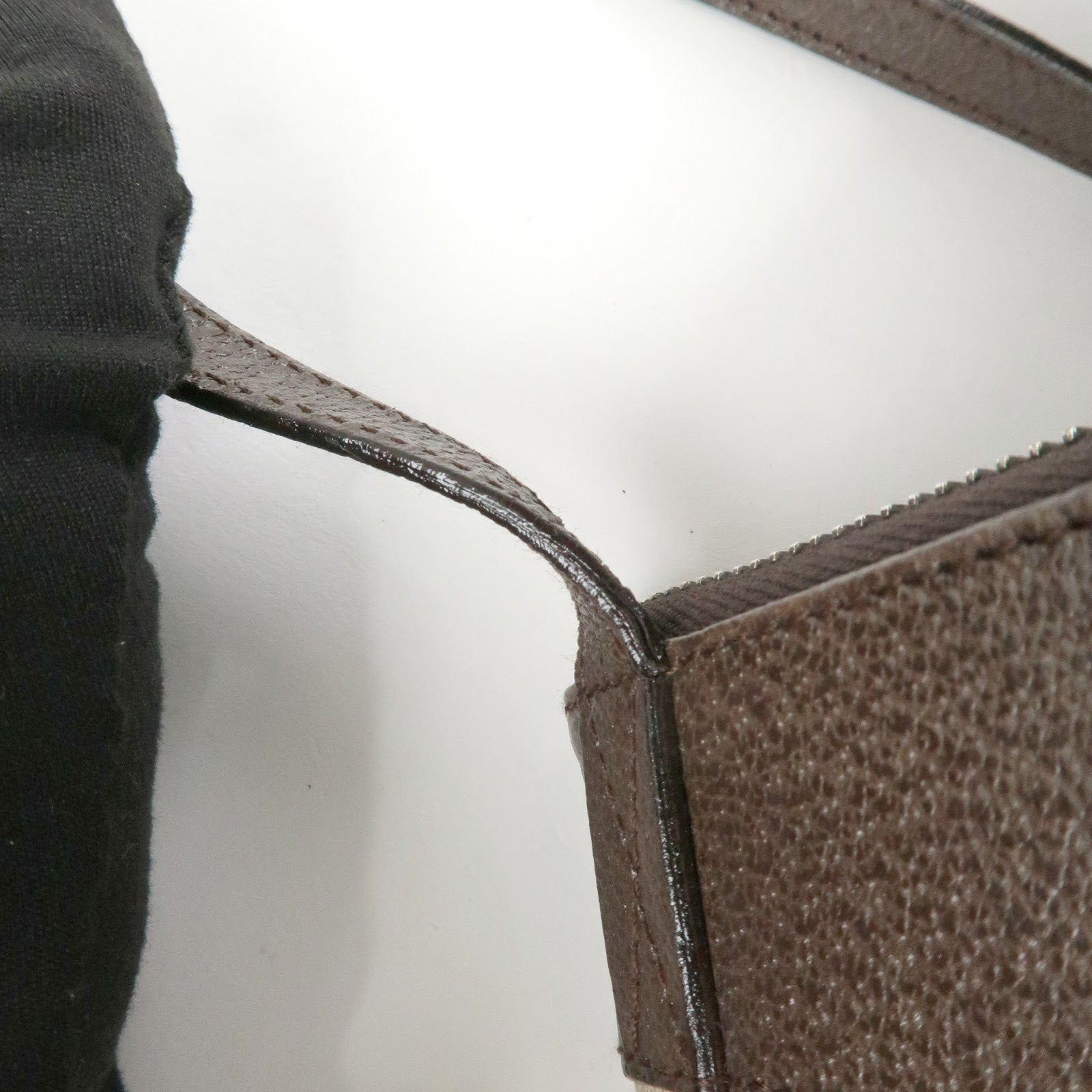 BVLGARI Logo Mania Leather Canvas Shoulder Bag Beige Dark Brown Used