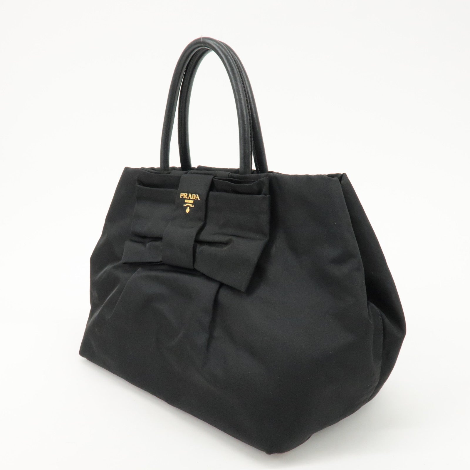 PRADA Nylon Leather Ribbon Hand Bag Tote Bag Black BN1601 Used