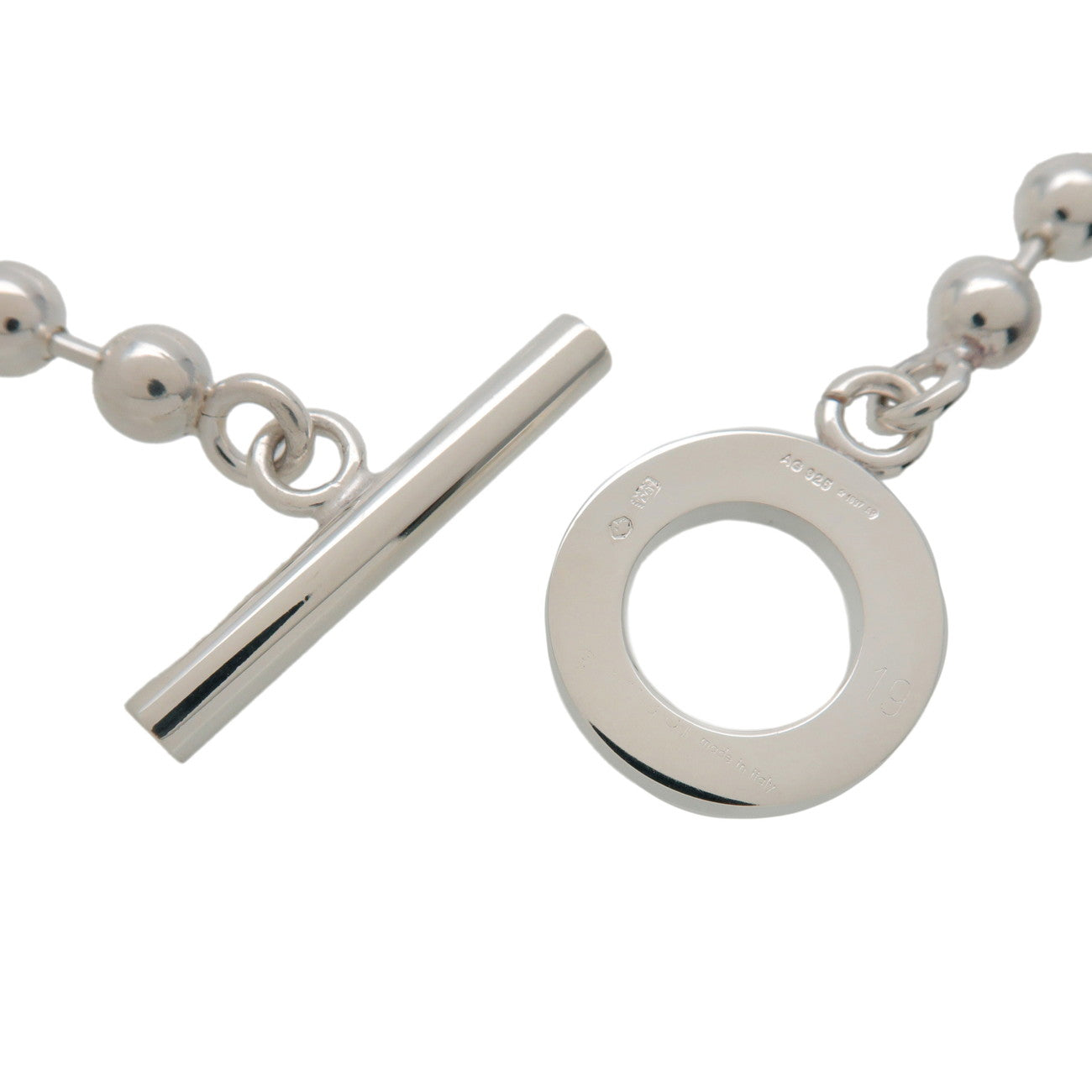 GUCCI Ball Chain Bracelet 19 Engraved SV925 Silver