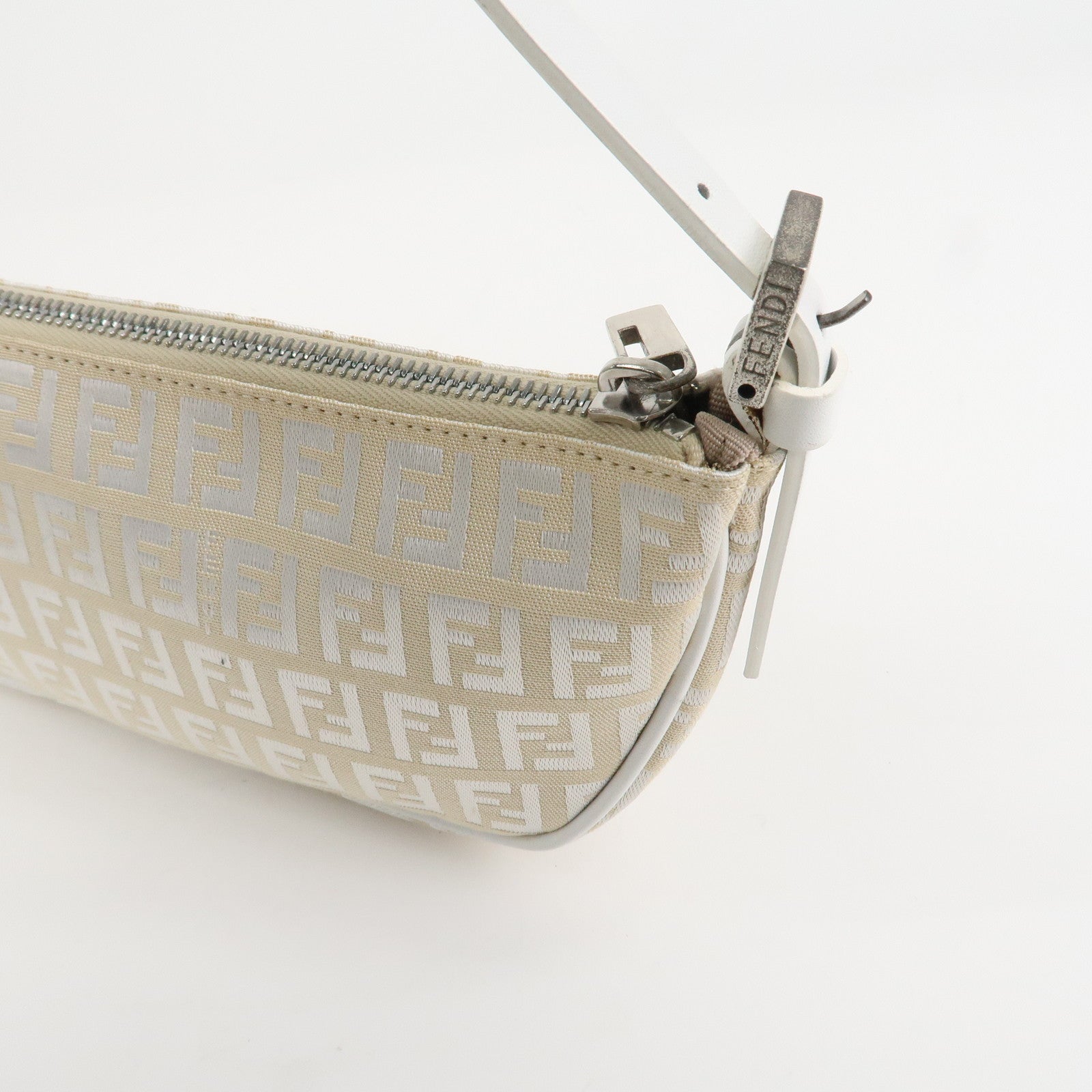 FENDI Zucchino Canvas Leather Accessory Pouch Shoulder Bag 8BR133