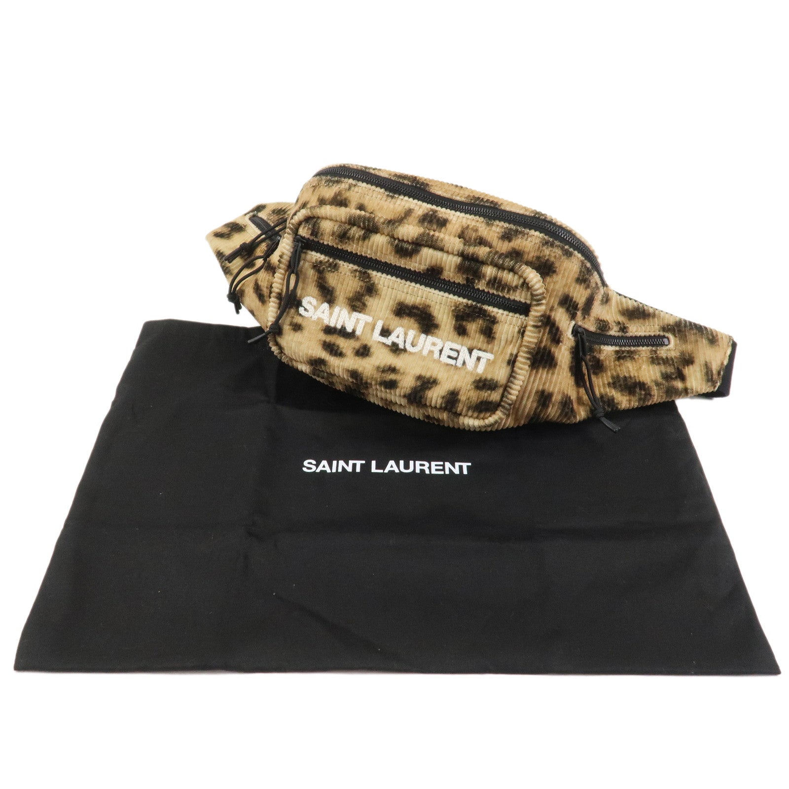 Saint Laurent Paris Corduroy Nylon NUX Body Bag Leopard 581375