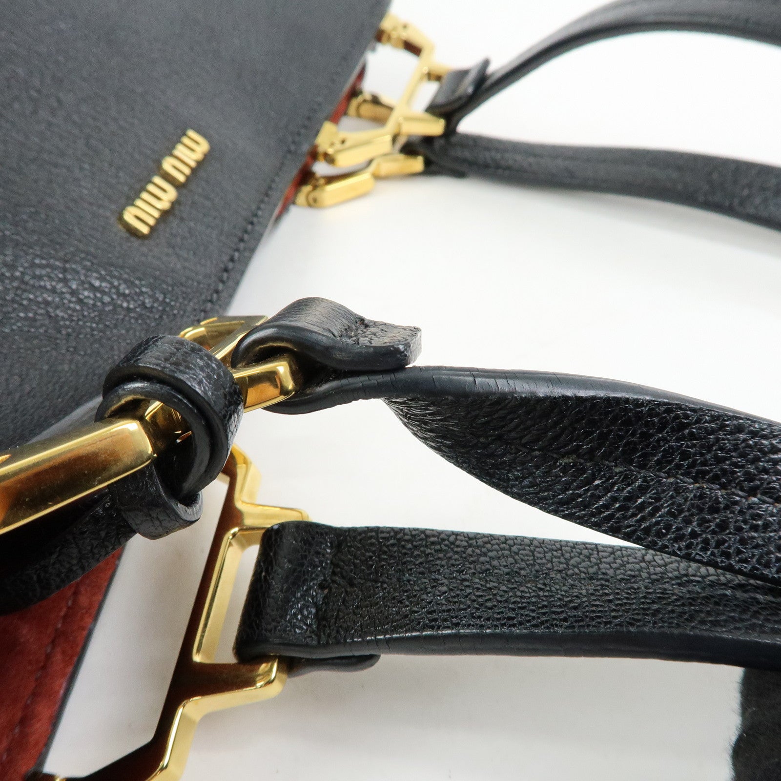 MIU MIU Madras Leather Tote Bag Hand Bag Shoulder Bag Black 5BG025