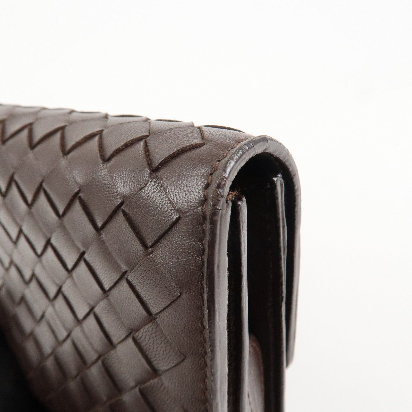 BOTTEGA VENETA Intrecciato Leather Long Wallet Brown Used