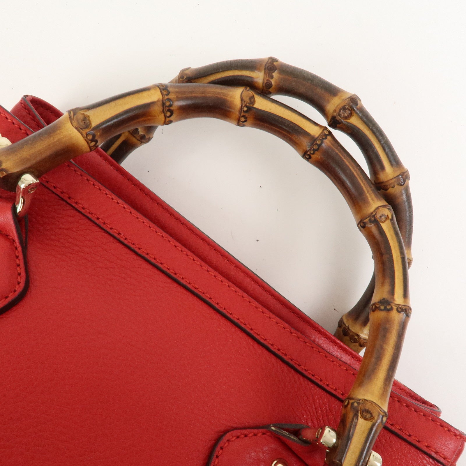 GUCCI Bamboo Leather 2Way Shoulder Bag Hand Bag Red 308360