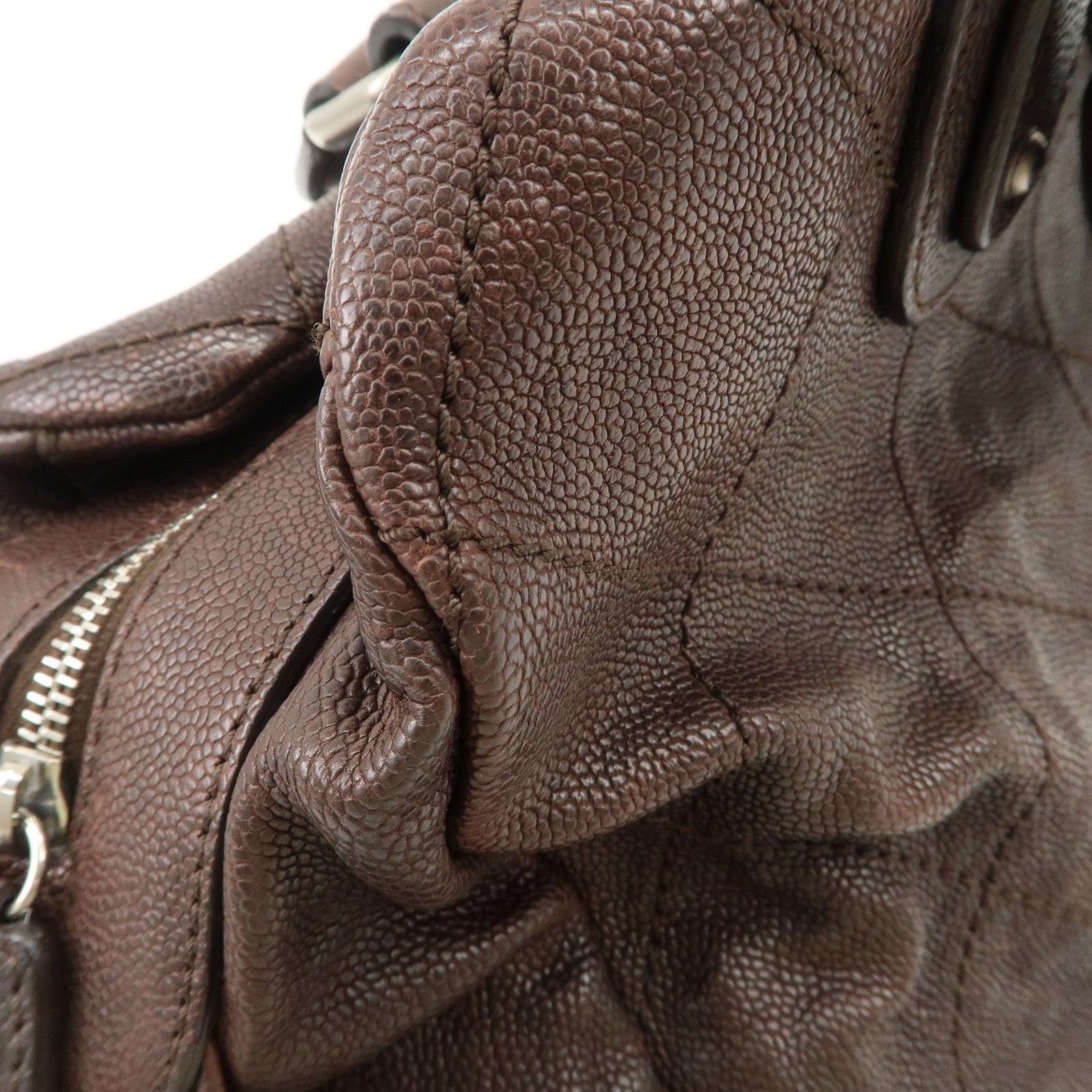 CHANEL COCO Mark Matelasse Caviar Skin Boston Bag Brown Gold HDW Used