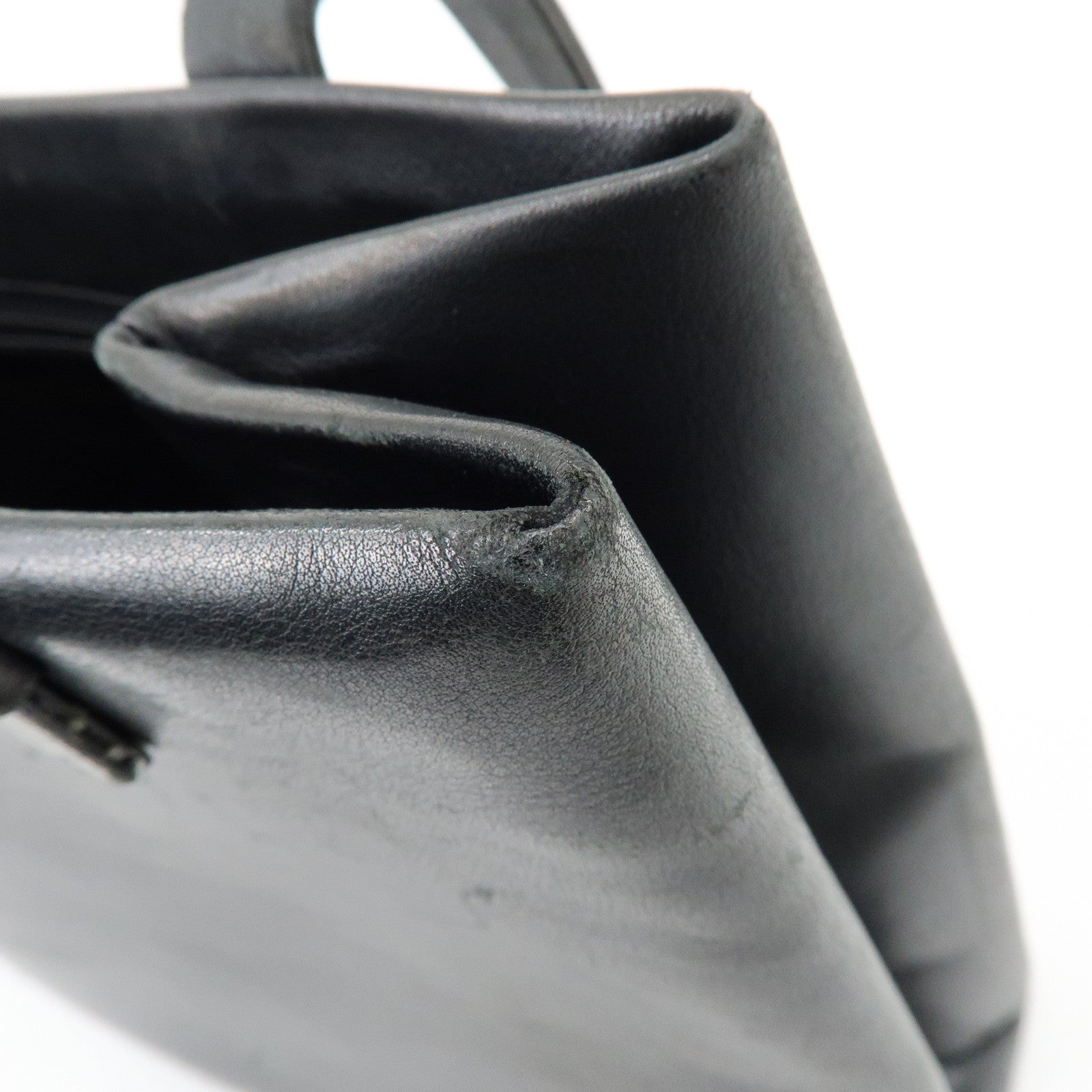 CHANEL Logo Calf Skin Tote Bag Shoulder Bag Hand Bag Black