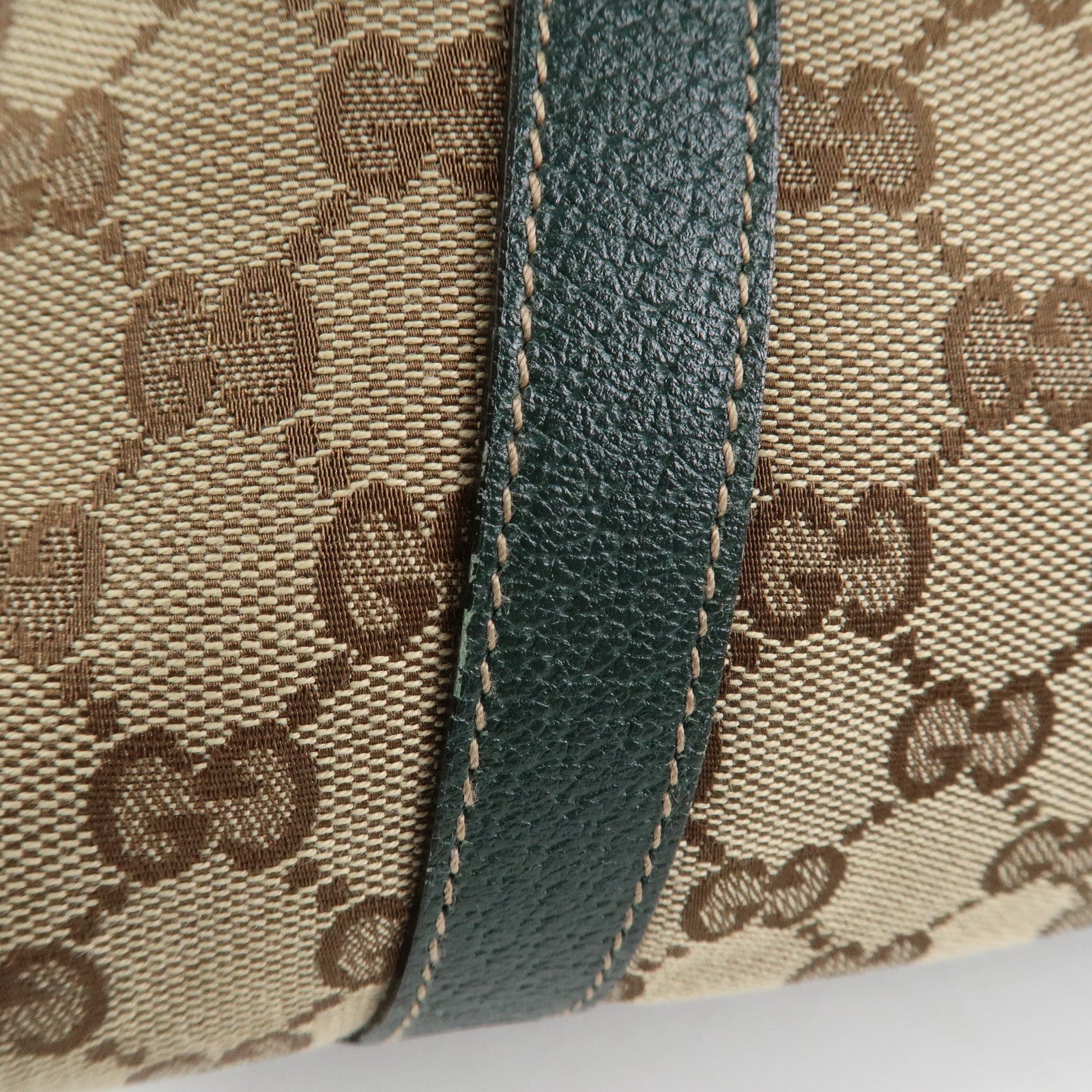 GUCCI Abbey GG Canvas Leather Mini Boston Bag Beige Green 130942