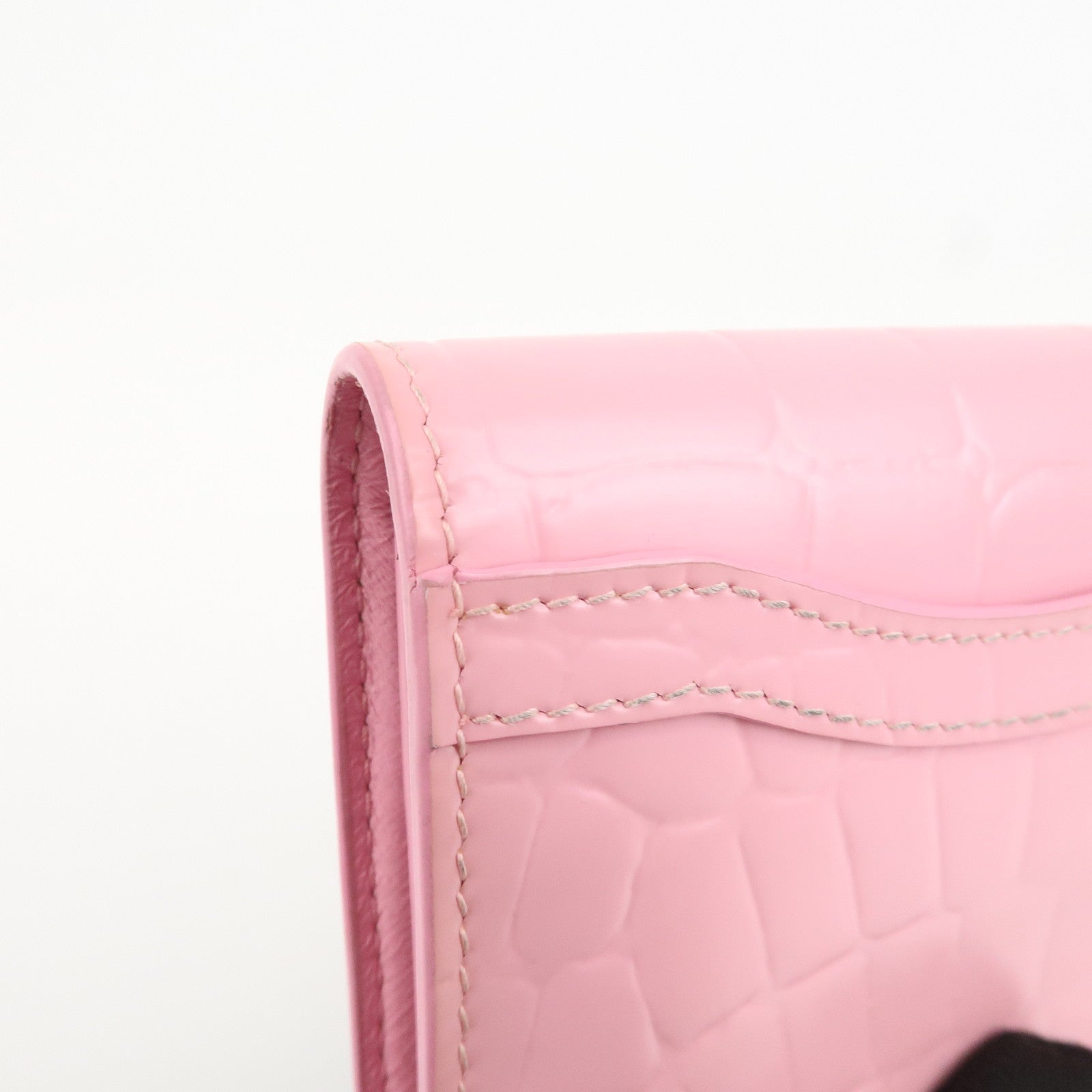 BALENCIAGA Leather Neo Classic Mini Wallet Pink Silver HDW 640111 Used