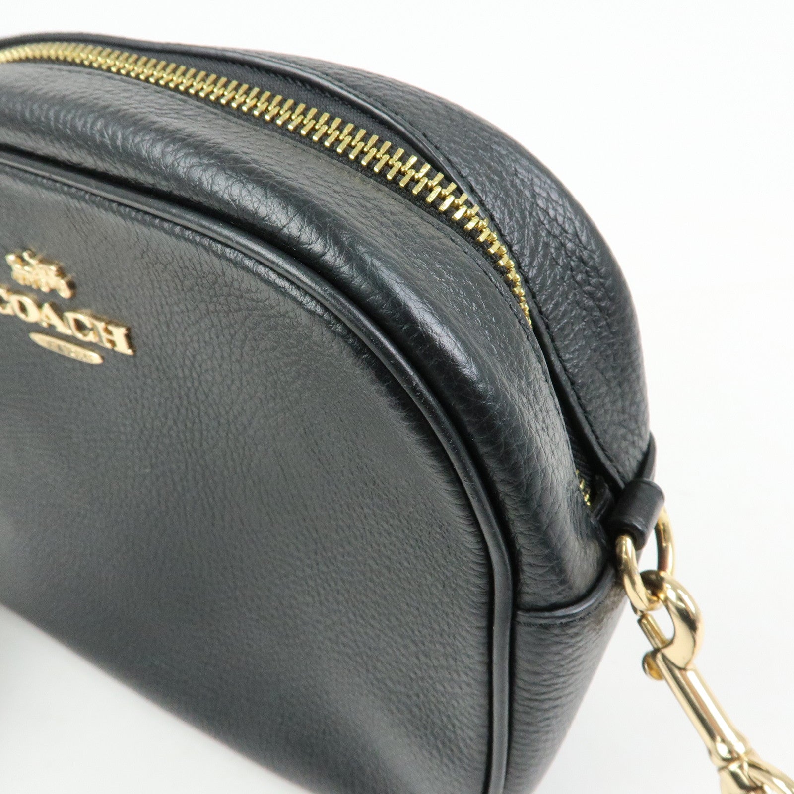 COACH Logo Leather Shoulder Crossbody Bag Black