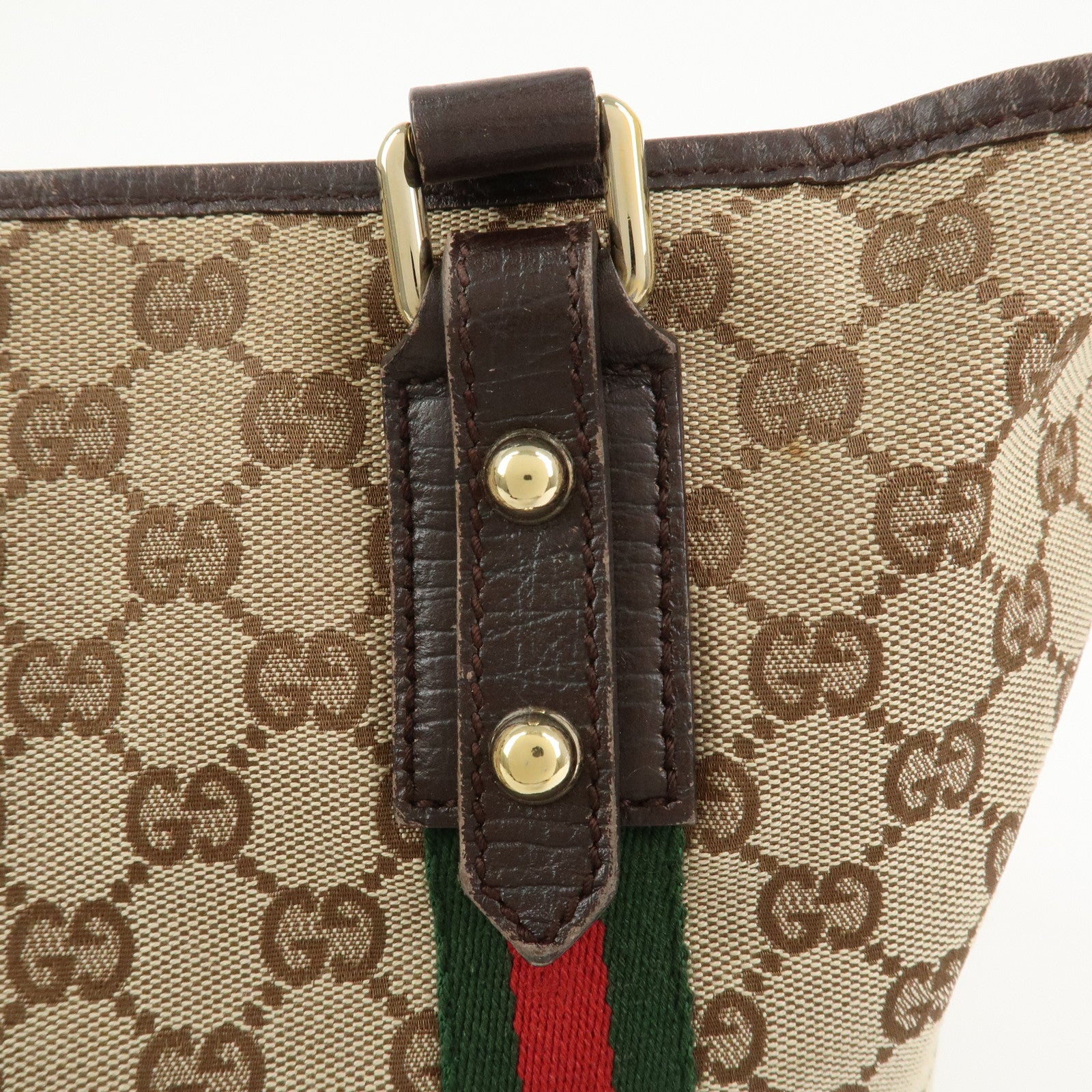 GUCCI Sherry GG Canvas Leather Tote Bag Hand Bag Brown 137396