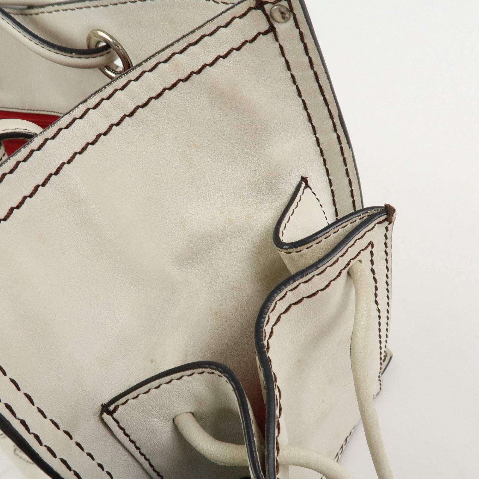 LOEWE Anagram Leather Shopper Tote Bag Shoulder Bag Hand Bag Ivory