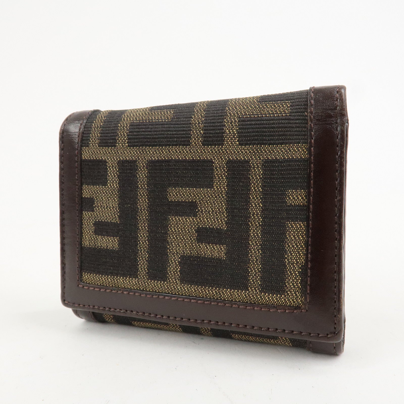 FENDI Zucca Canvas Leather Tri-fold Compact Wallet Brown 30959
