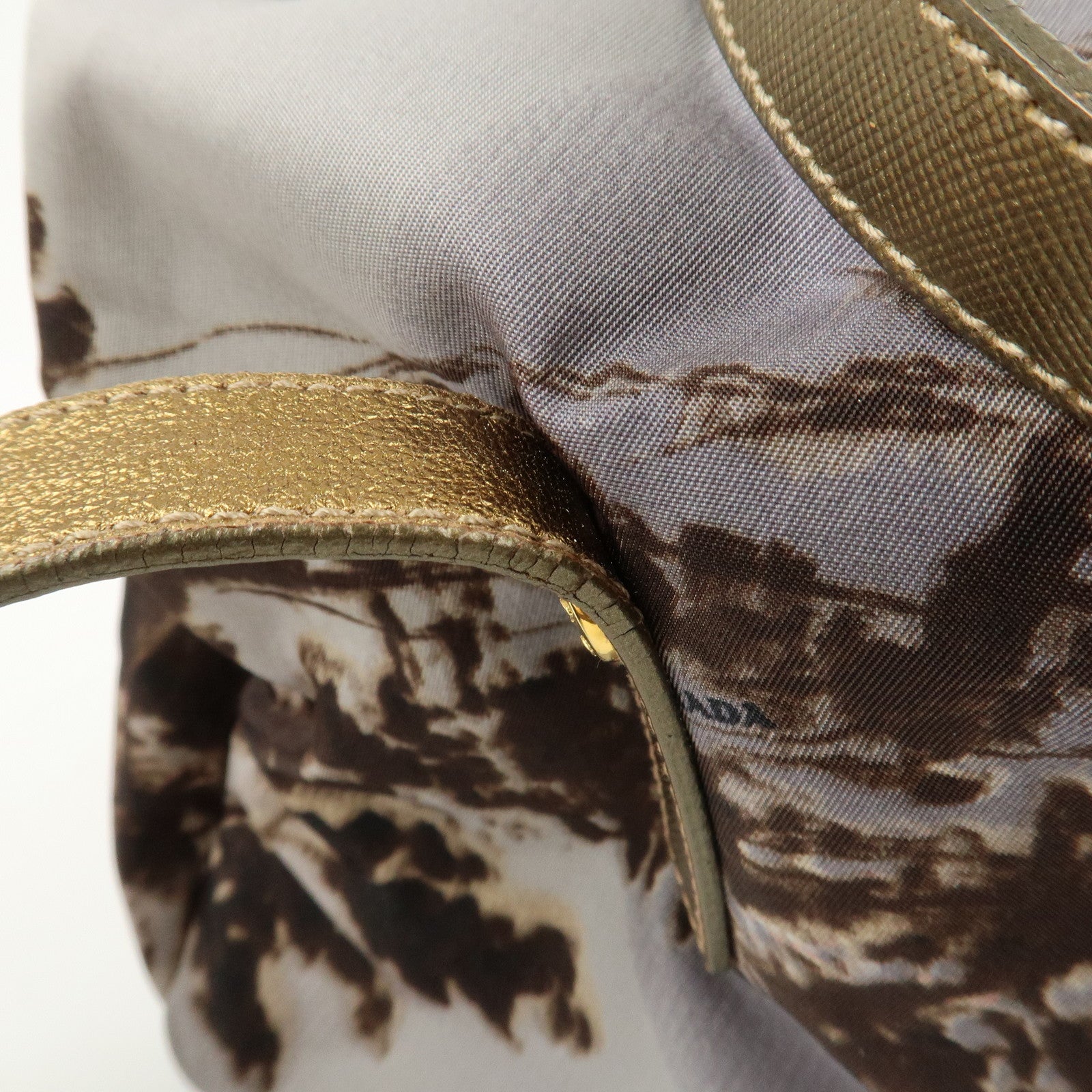 PRADA Logo Nylon Leather Boston Bag Shoulder Bag Gray Gold BL0567