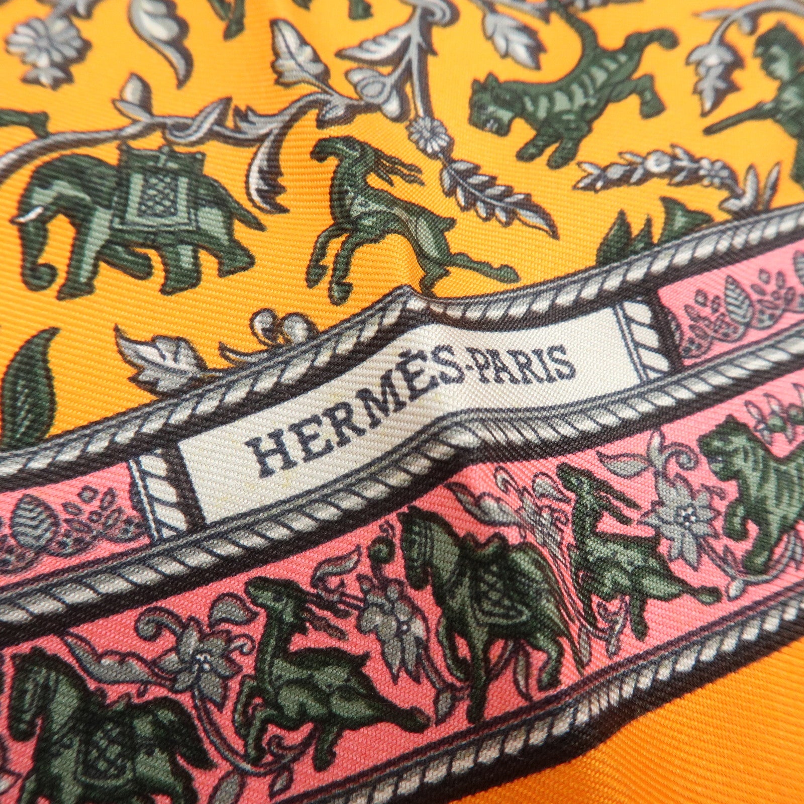 HERMES Carre 42 Set of 2 Silk 100% Scarf Orange Gold Navy