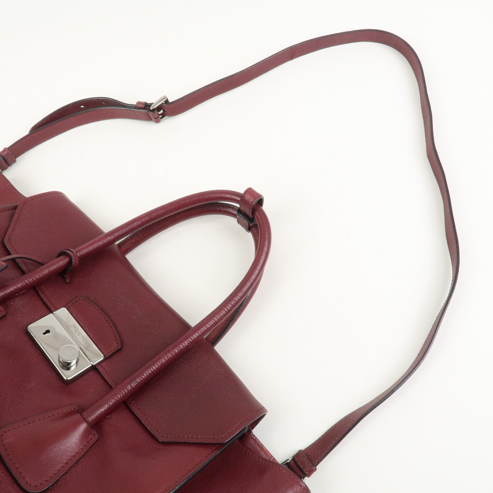 PRADA Leather 2Way Bag Flap Tote Bag Hand Bag Bordeaux