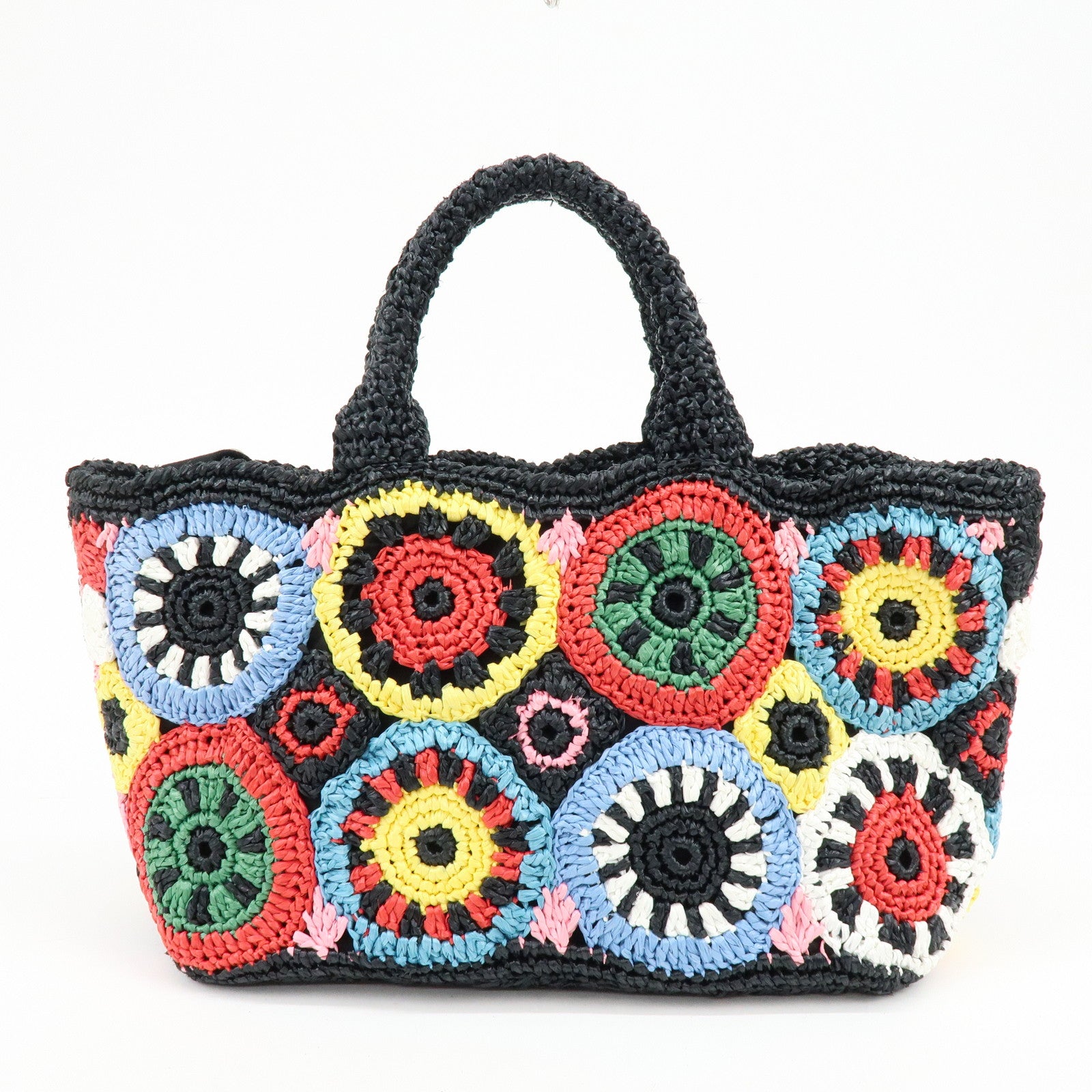 PRADA Triangle Logo Raffia 2Way Hand Bag Black Multicolor 1BG889