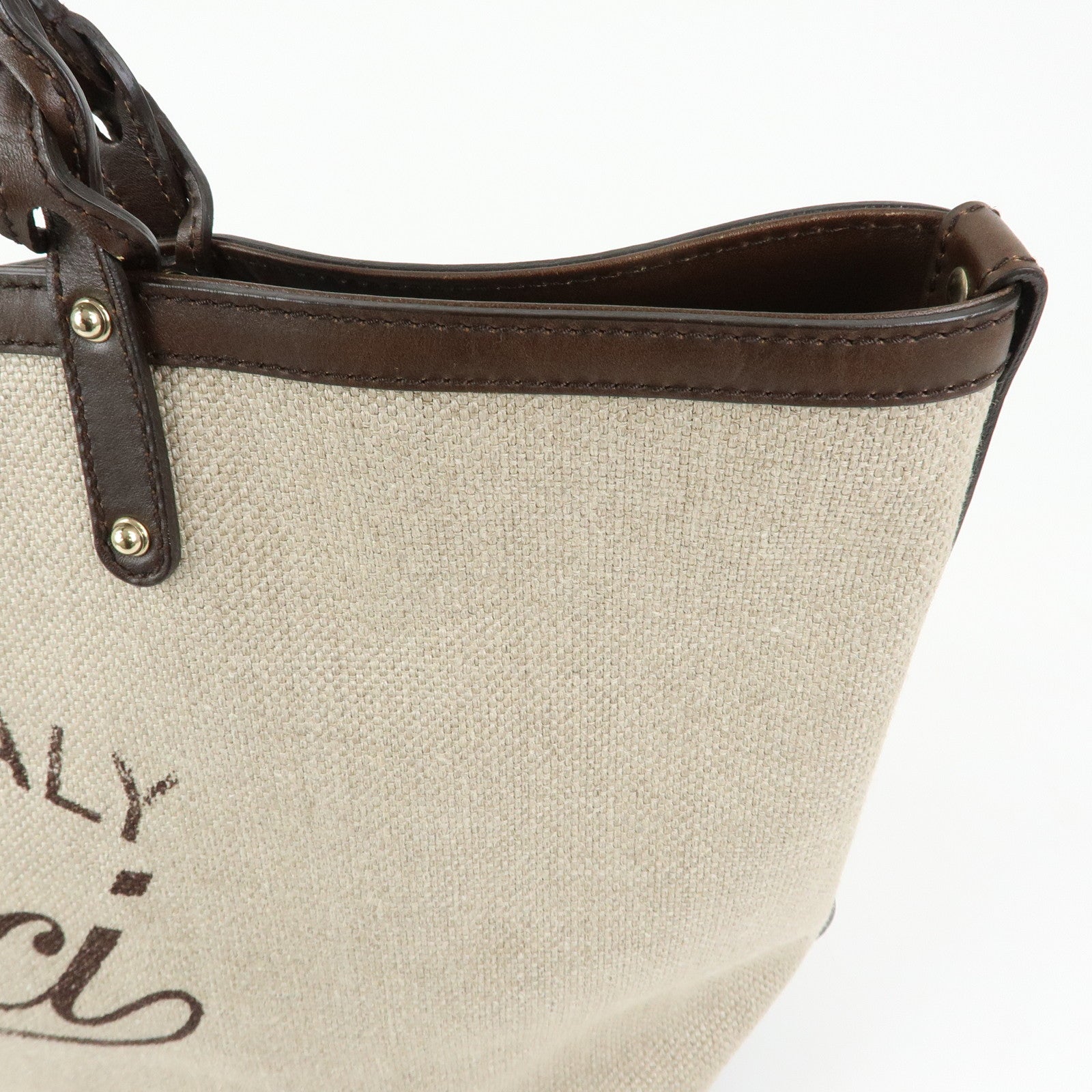 GUCCI GUCCI Craft Canvas Leather Tote Bag Beige Brown 247207