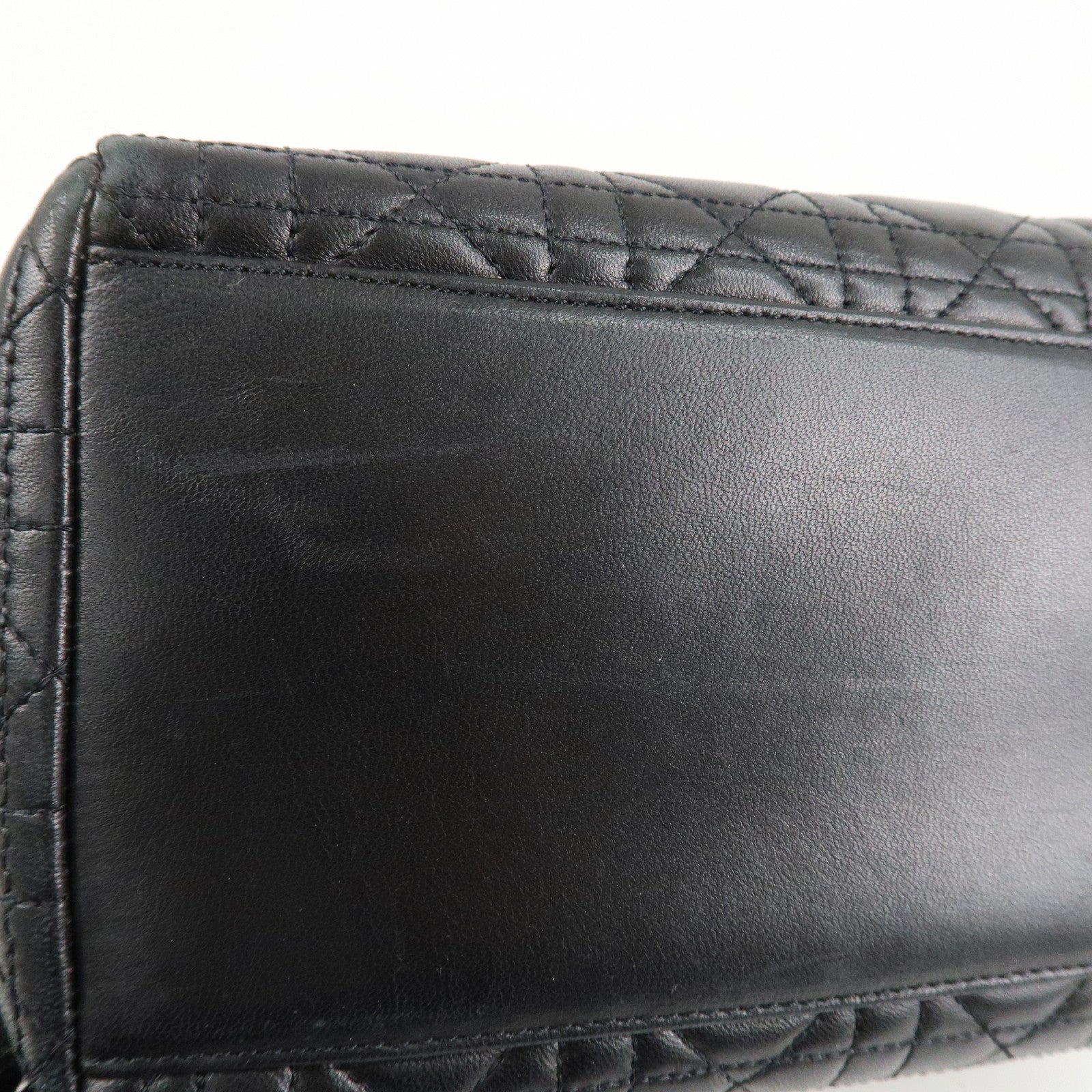 Christian Dior Lady Dior Canage Leather Hand Bag Black Used