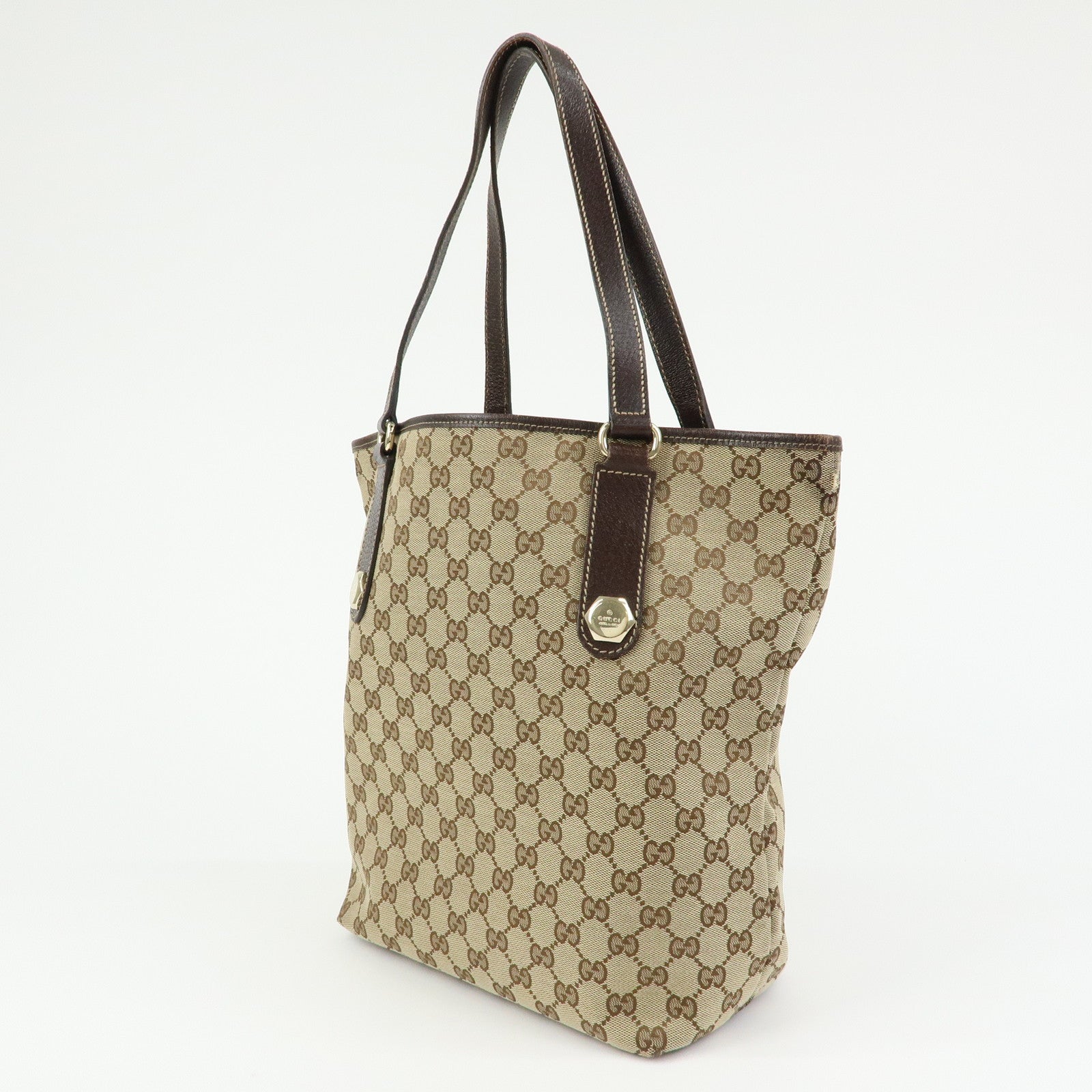 GUCCI GG Canvas Leather Tote Bag Shoulder Bag Beige Brown 153009