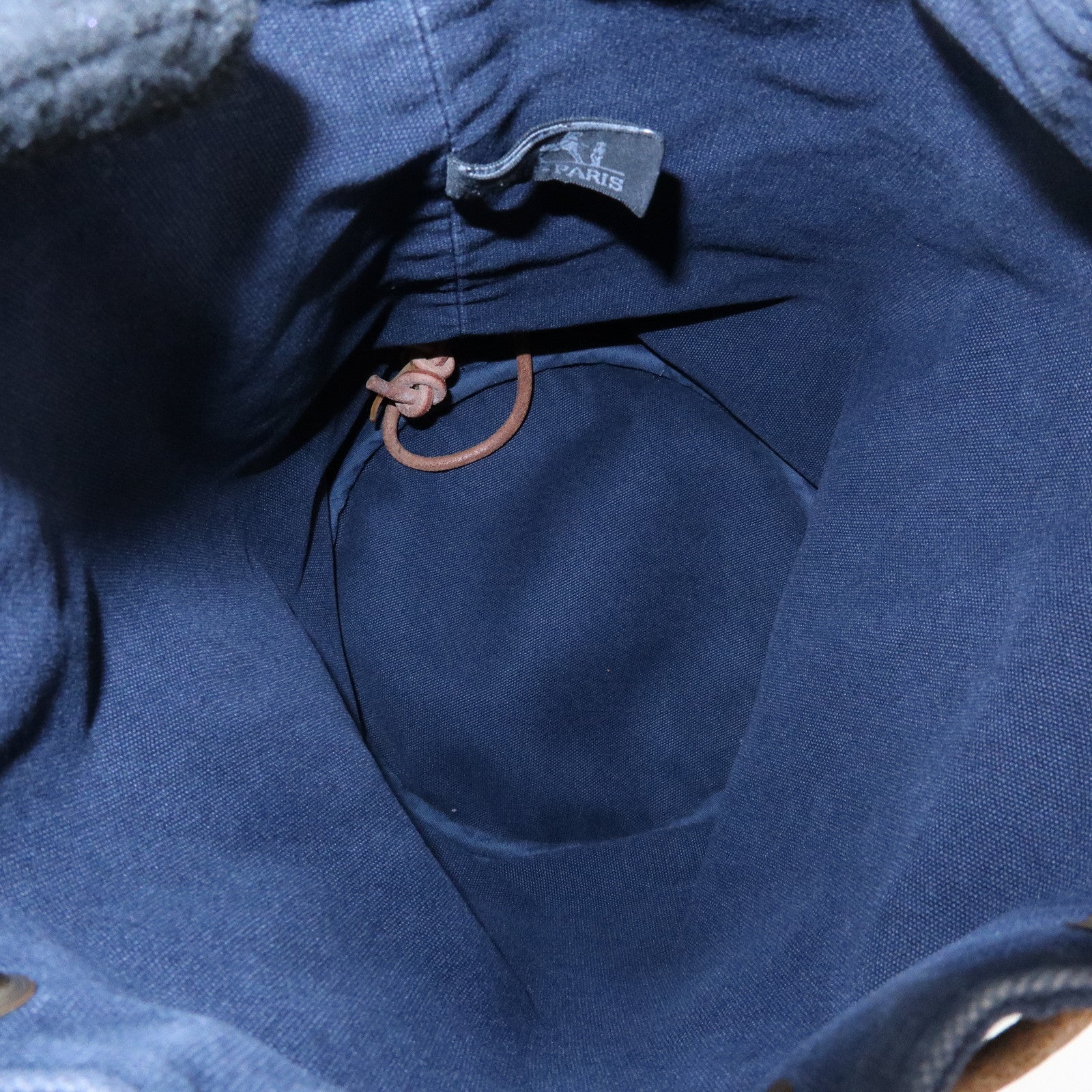 HERMES Canvas Leather Porochon Mimil PM Drawstring Backpack Navy