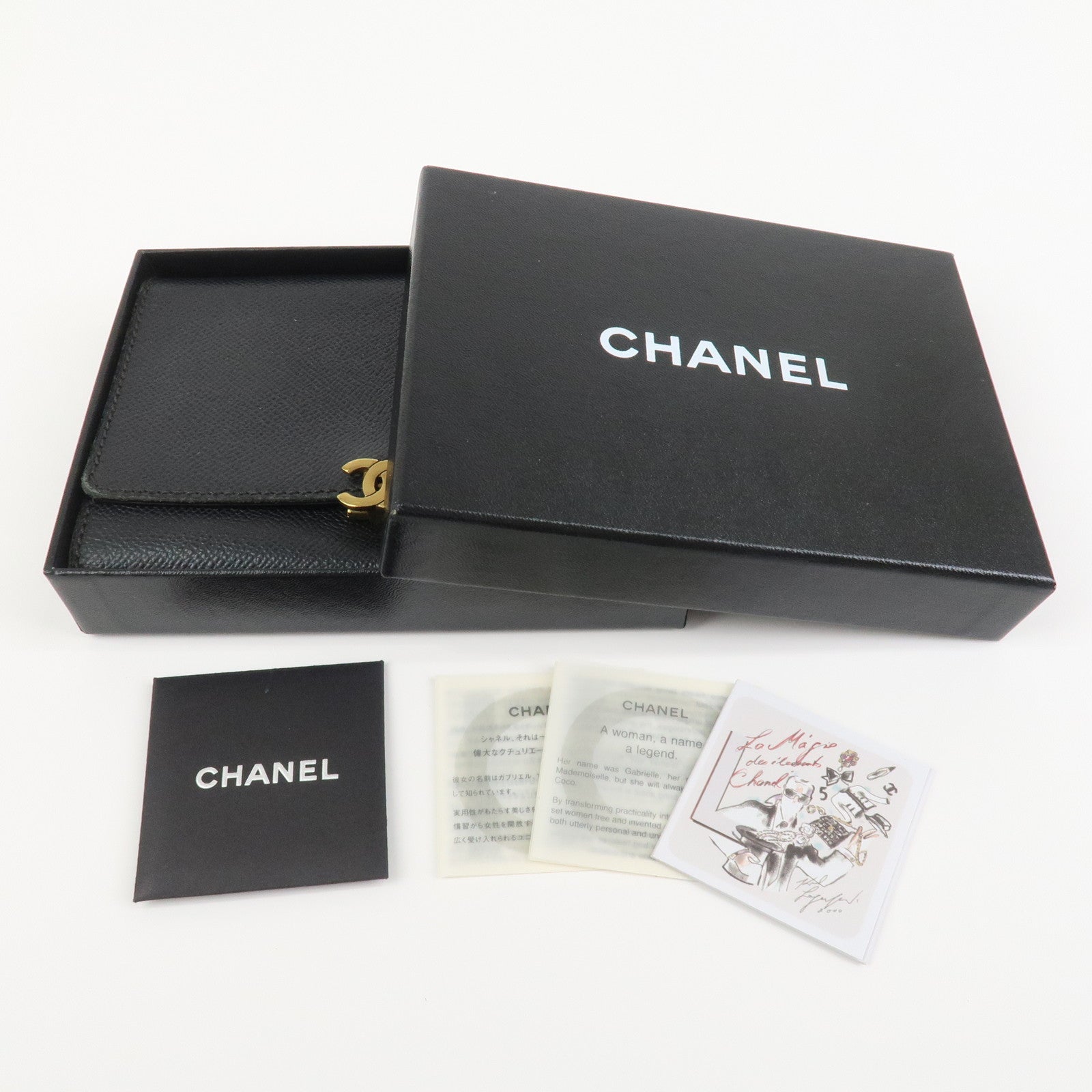 CHANEL COCO Mark Calf Leather Compact Wallet Black