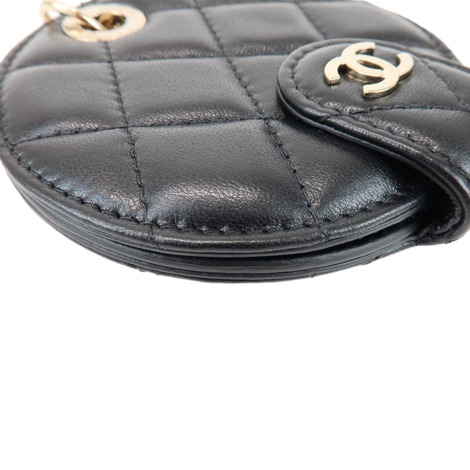 CHANEL Matelasse COCO Mark Lamb Skin Bag Charm Key Chain Black