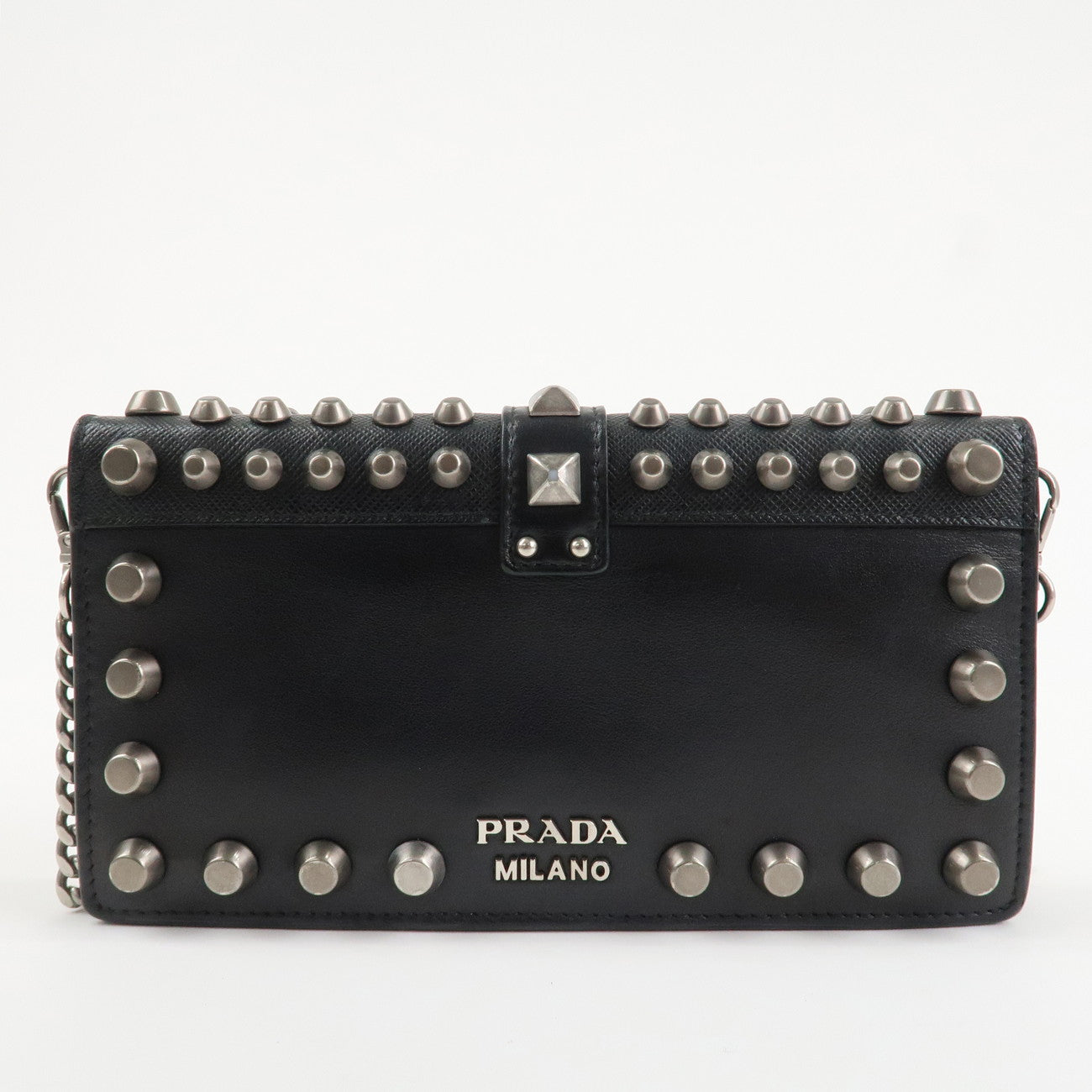 PRADA Leather Studs Chain Wallet Chain Bag Black Used